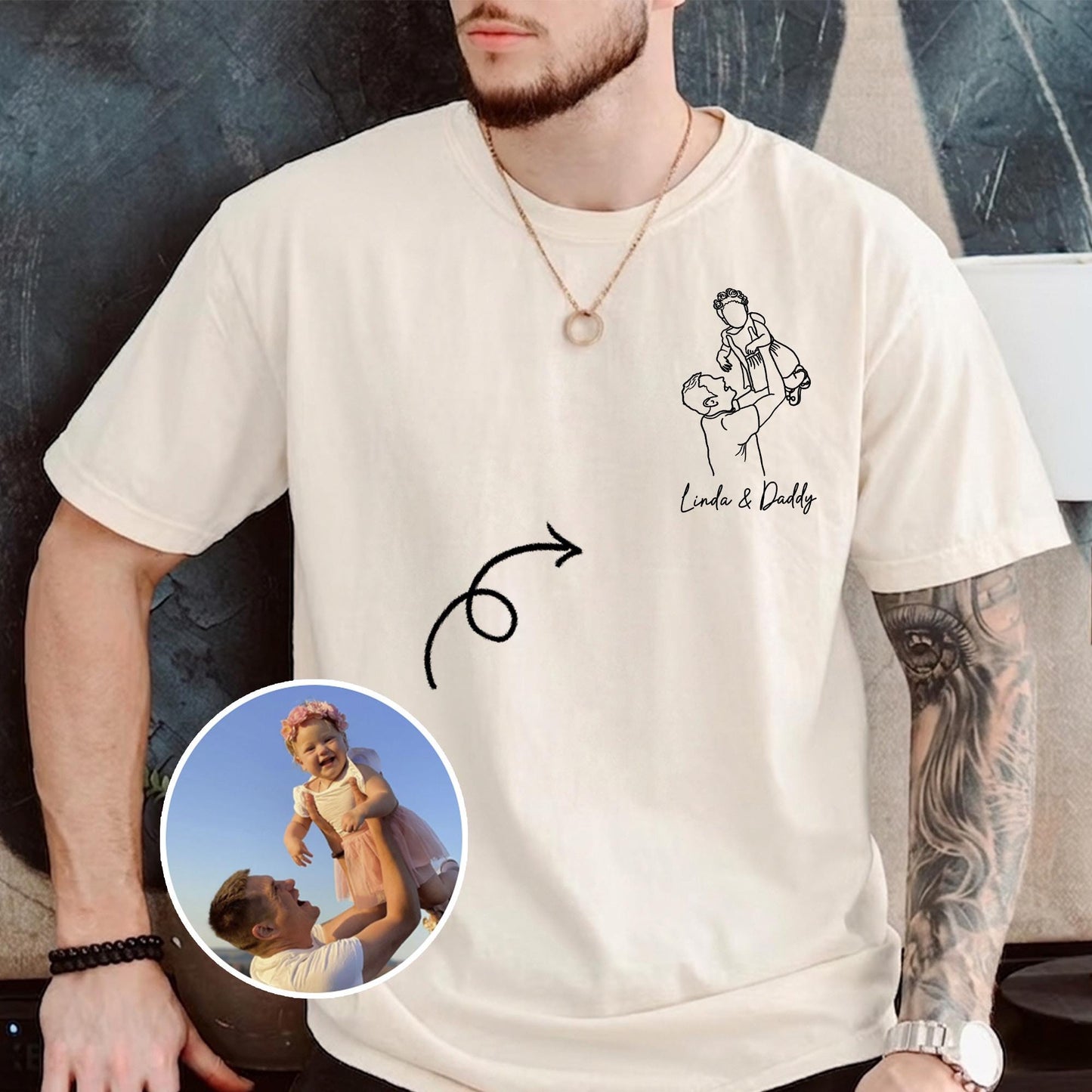 Personalized Dad Portrait From Photo Shirt, Custom Dad Shirts, Father's Day Gift for Dad, Grandpa