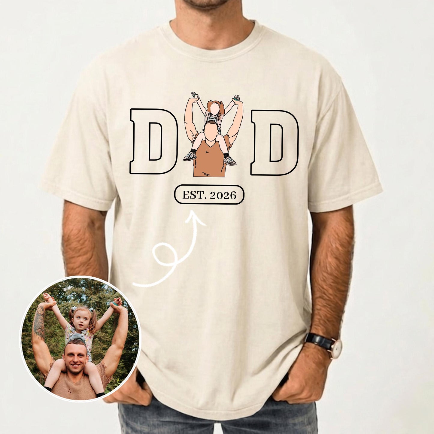Custom Dad Portrait Shirt, Personalized Father's Day Shirt Gift for Husband, First Time Dad Shirts, New Baby Gifts for Dads