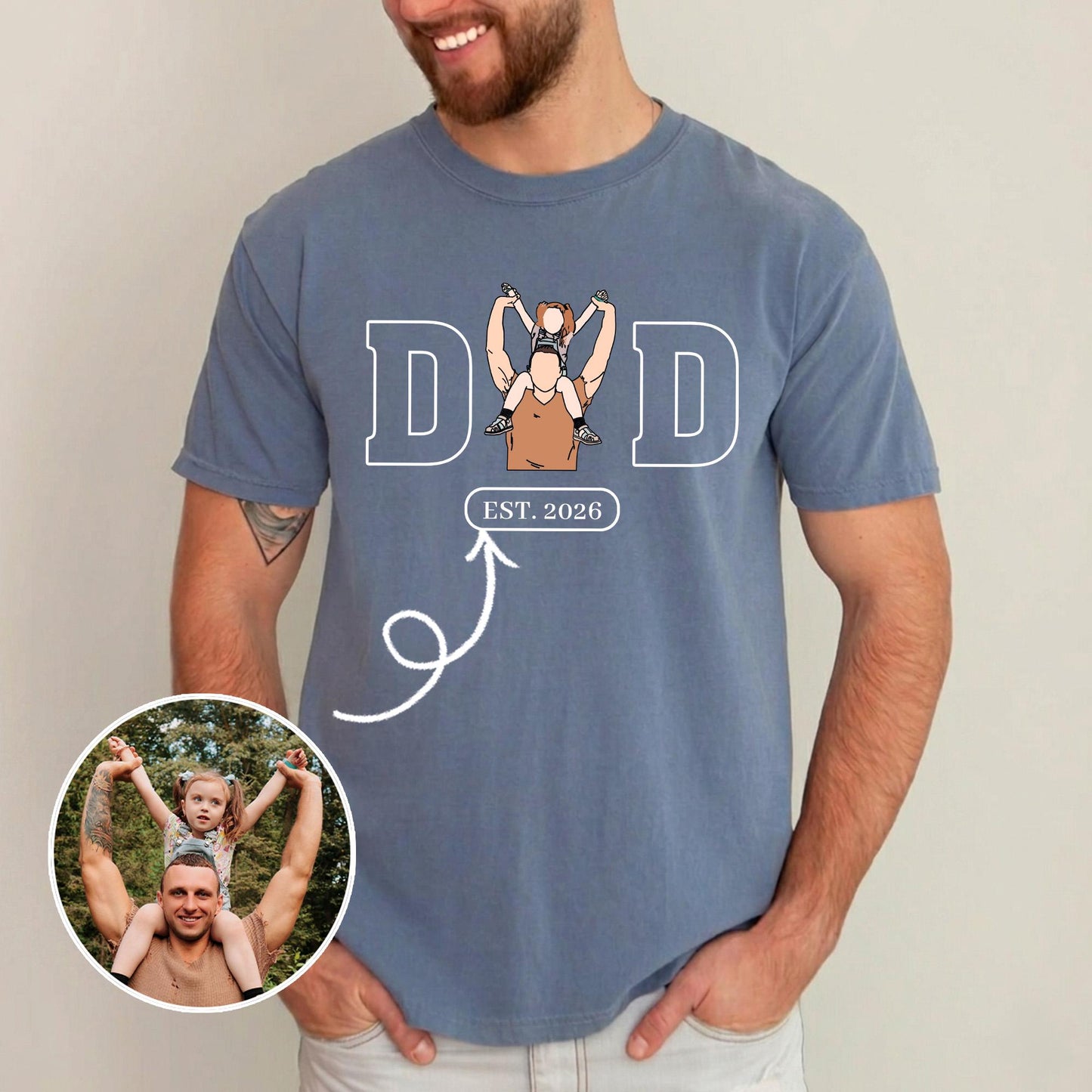 Custom Dad Portrait Shirt, Personalized Father's Day Shirt Gift for Husband, First Time Dad Shirts, New Baby Gifts for Dads