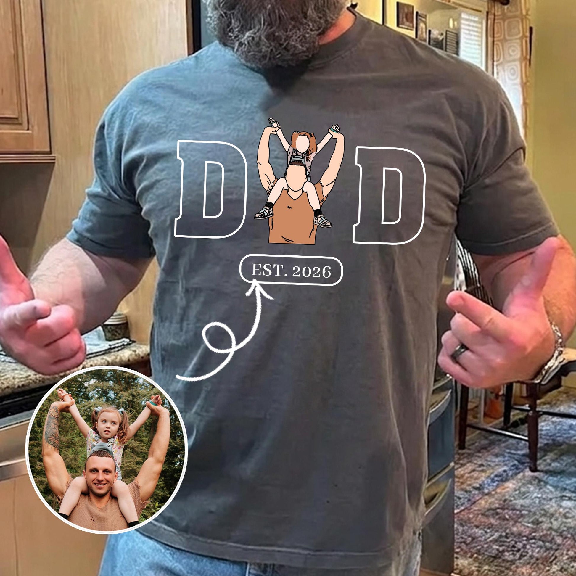 Custom Dad Portrait Shirt, Personalized Father's Day Shirt Gift for Husband, First Time Dad Shirts, New Baby Gifts for Dads