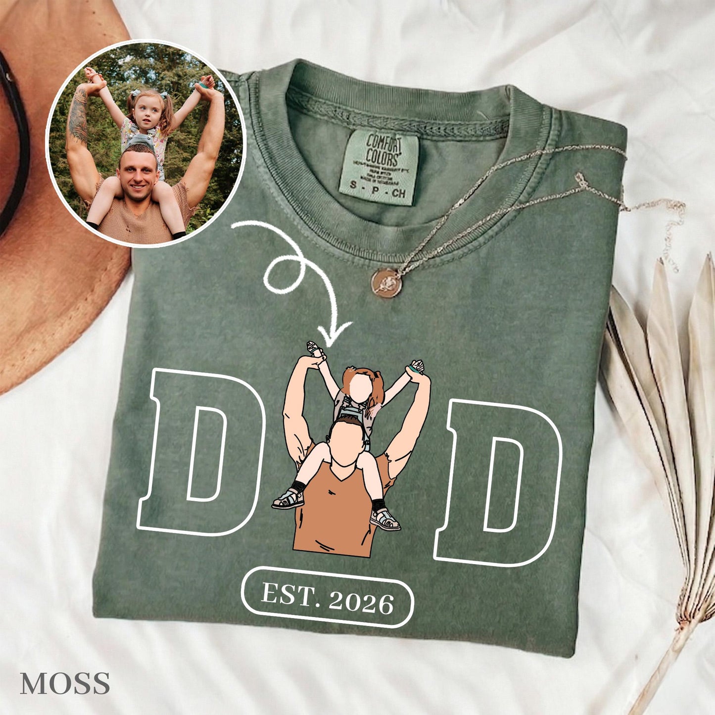 Custom Dad Portrait Shirt, Personalized Father's Day Shirt Gift for Husband, First Time Dad Shirts, New Baby Gifts for Dads