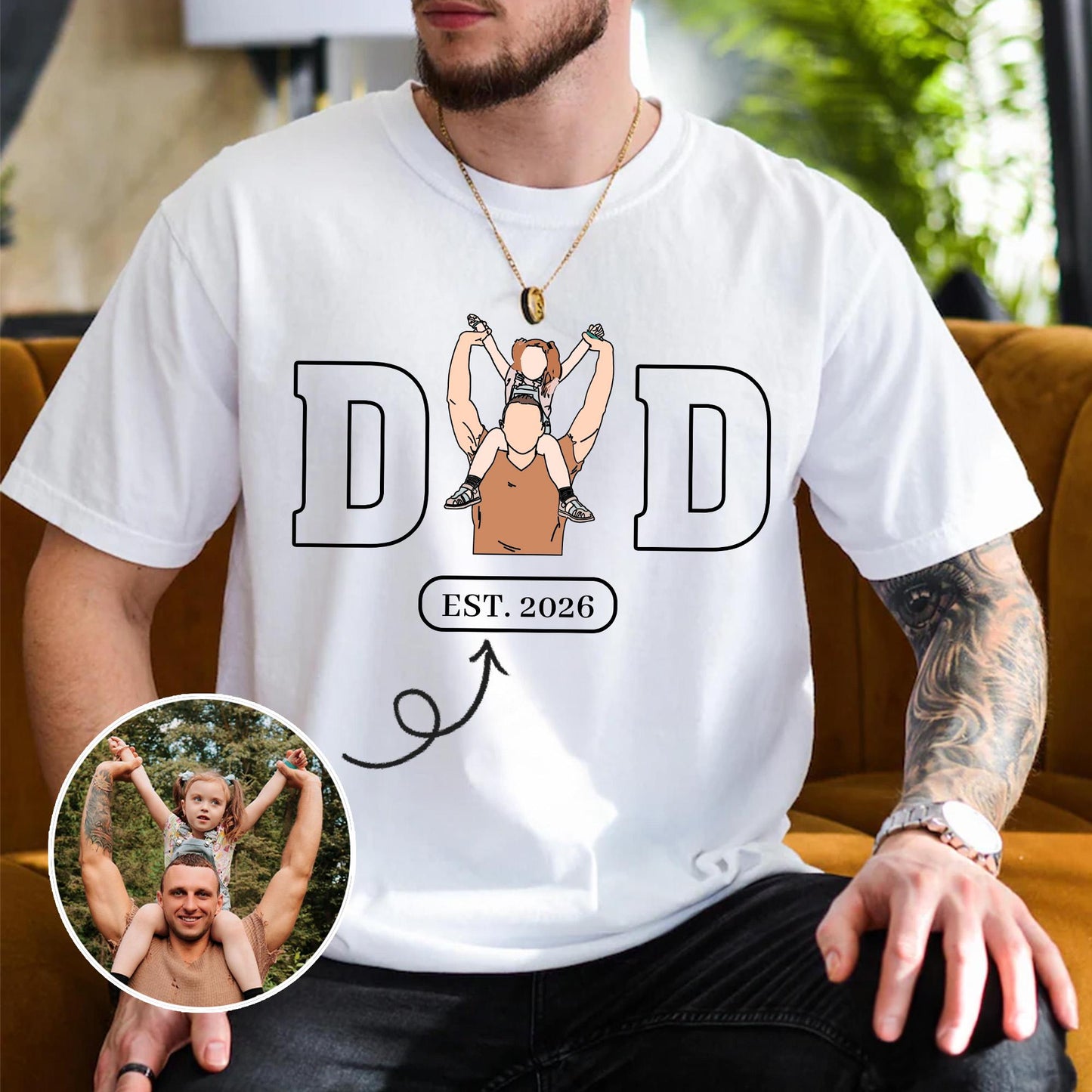 Custom Dad Portrait Shirt, Personalized Father's Day Shirt Gift for Husband, First Time Dad Shirts, New Baby Gifts for Dads