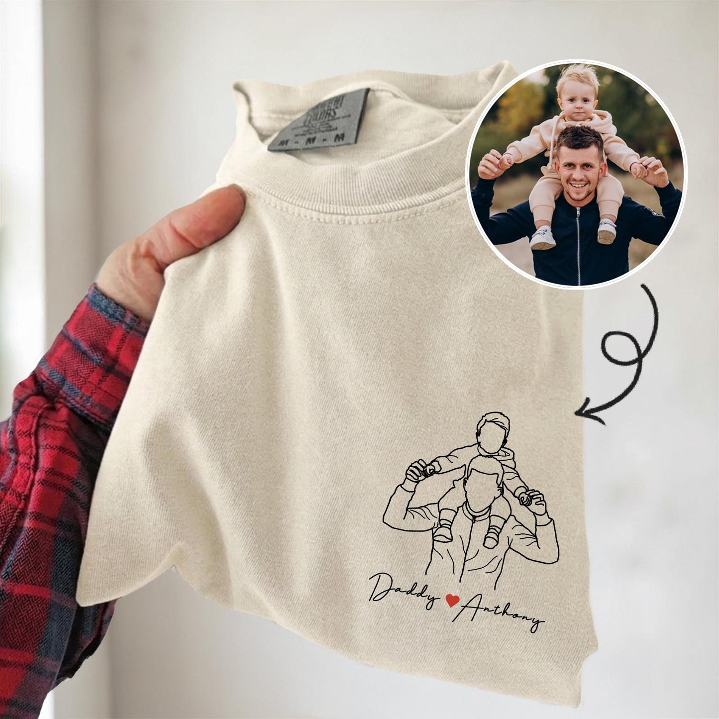 Personalized Dad Shirt, Father's Day Shirt Gift for Husband, Custom Photo Outline T-Shirt New Dad, Grandpa Gift