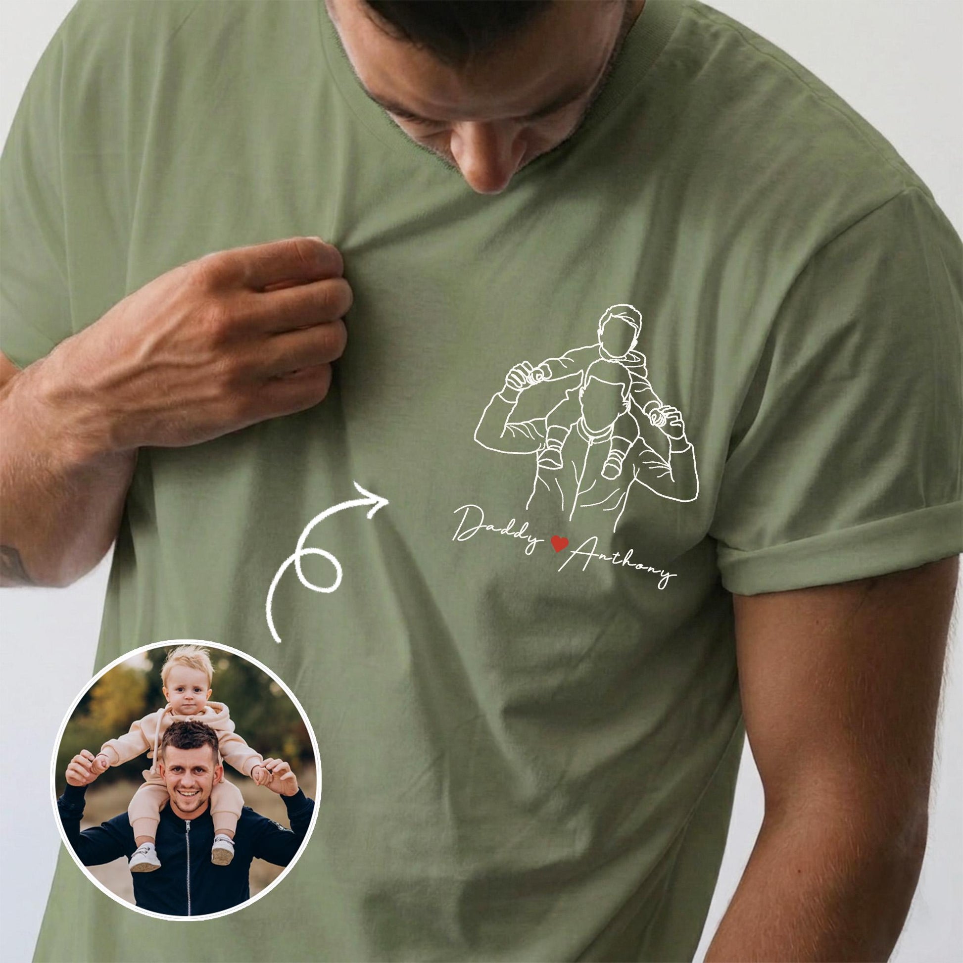 Personalized Dad Shirt, Father's Day Shirt Gift for Husband, Custom Photo Outline T-Shirt New Dad, Grandpa Gift