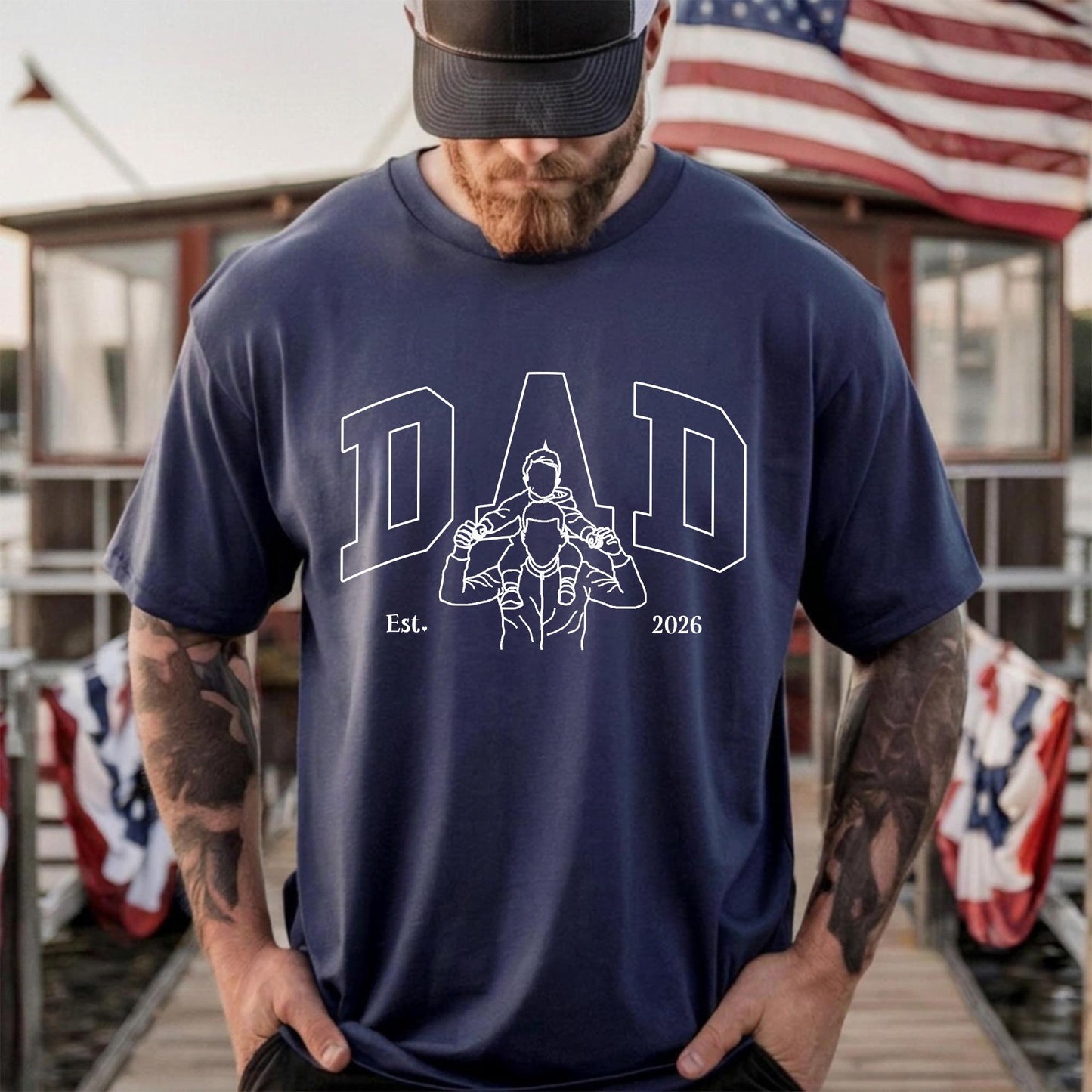 Custom Dad Shirt, Personalized Dad Line Art Portrait From Photo Gift for New Dads, First Father's Day Tee