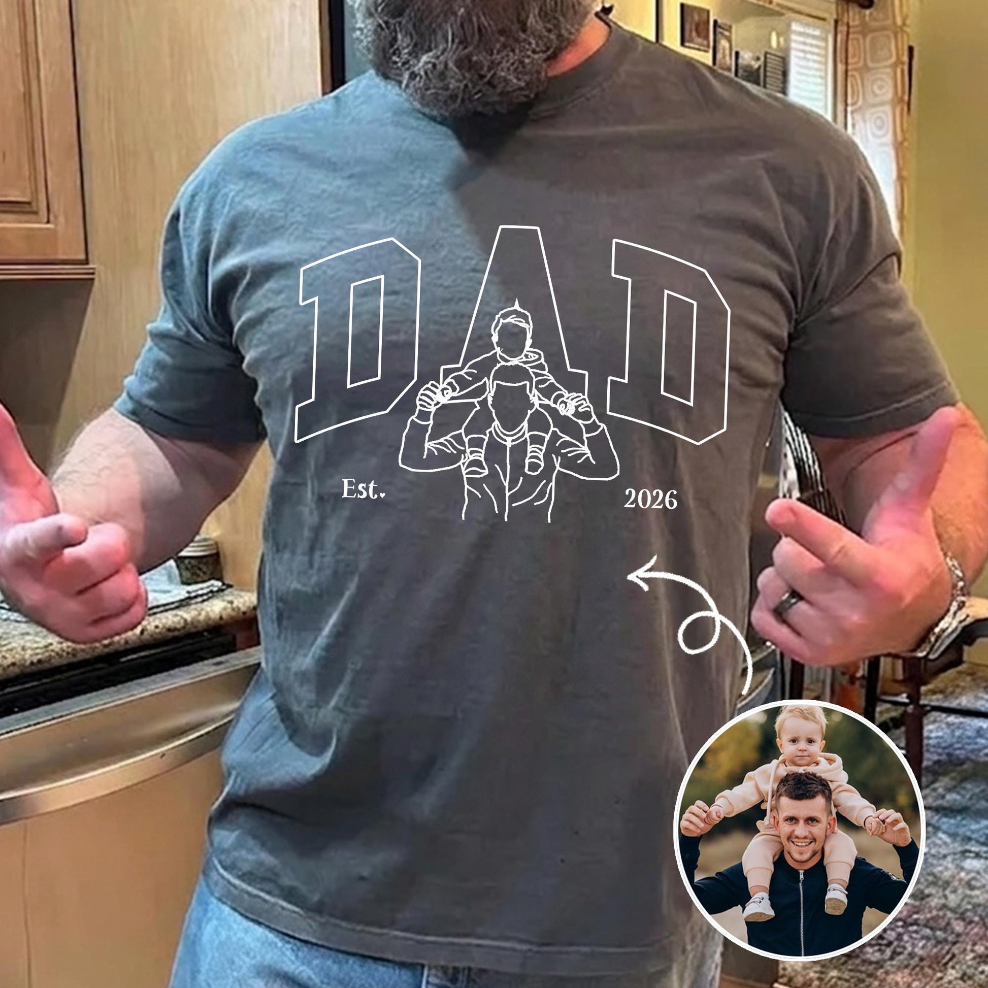 Custom Dad Shirt, Personalized Dad Line Art Portrait From Photo Gift for New Dads, First Father's Day Tee