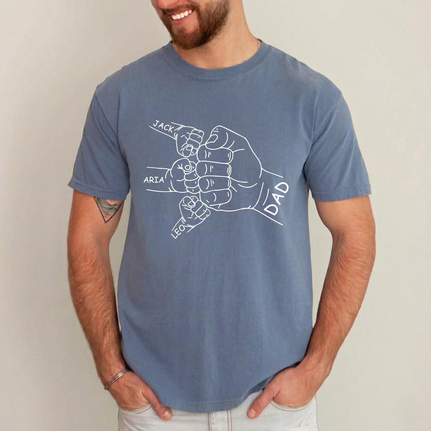 Personalized Dad Shirt, Fist Bump Dad With Kids Names, Fathers Day Gift for Dad