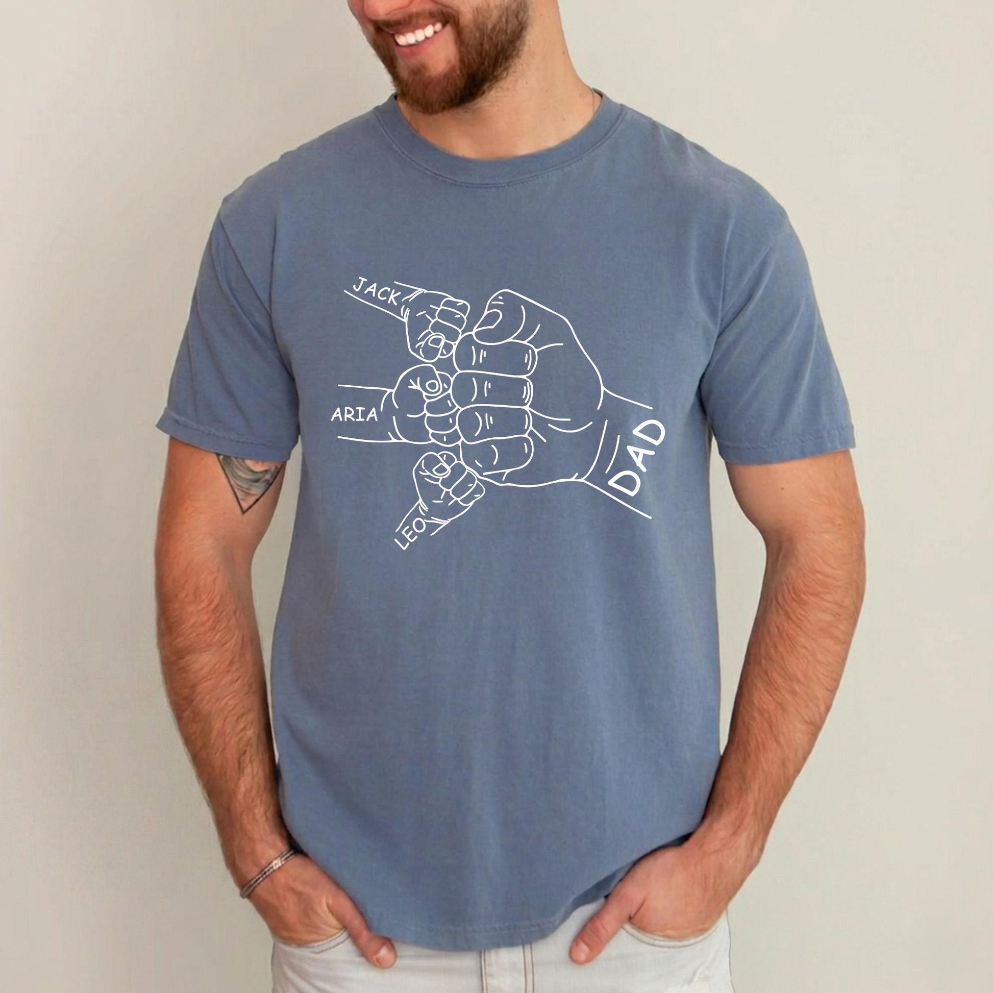 Personalized Dad Shirt, Fist Bump Dad With Kids Names, Fathers Day Gift for Dad