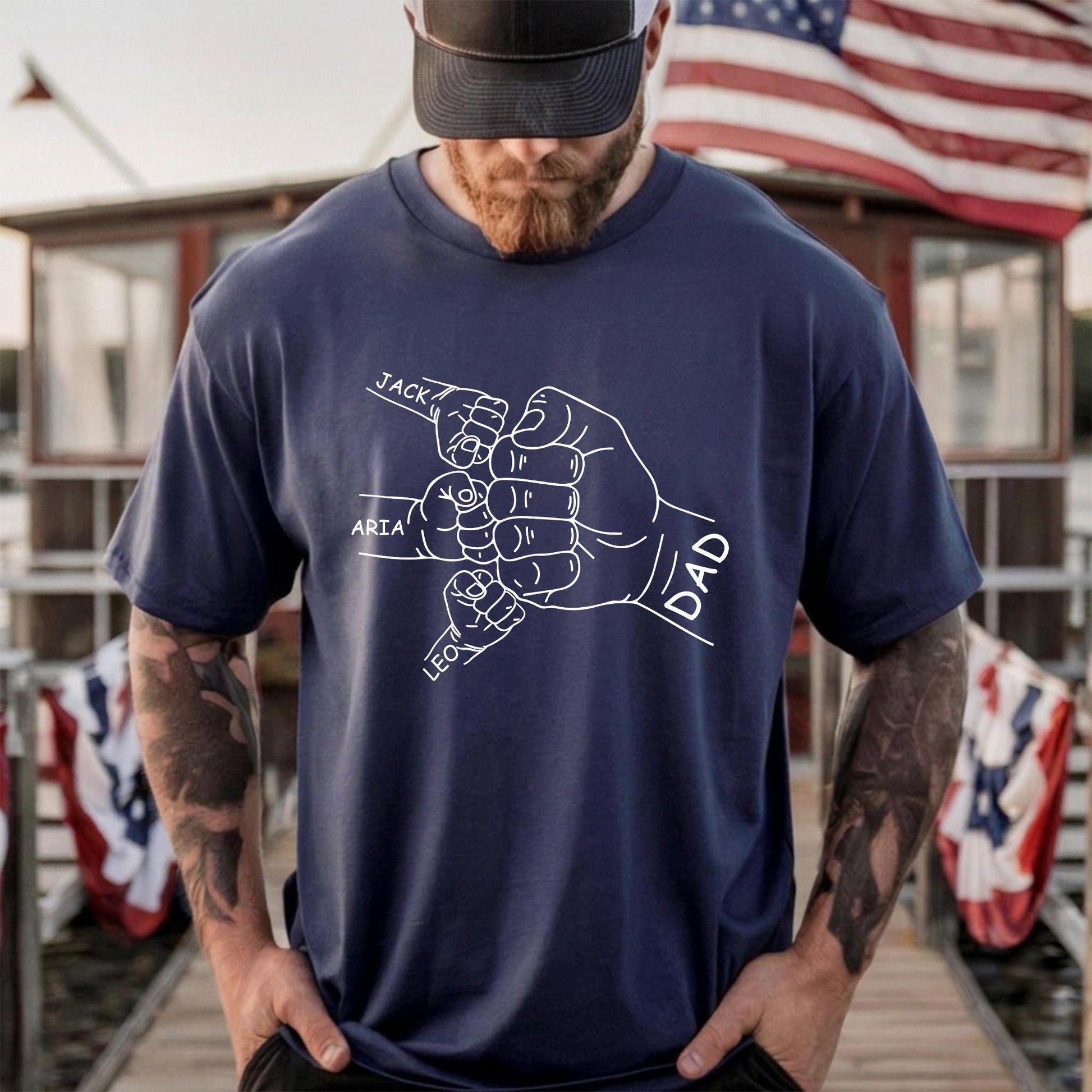 Personalized Dad Shirt, Fist Bump Dad With Kids Names, Fathers Day Gift for Dad
