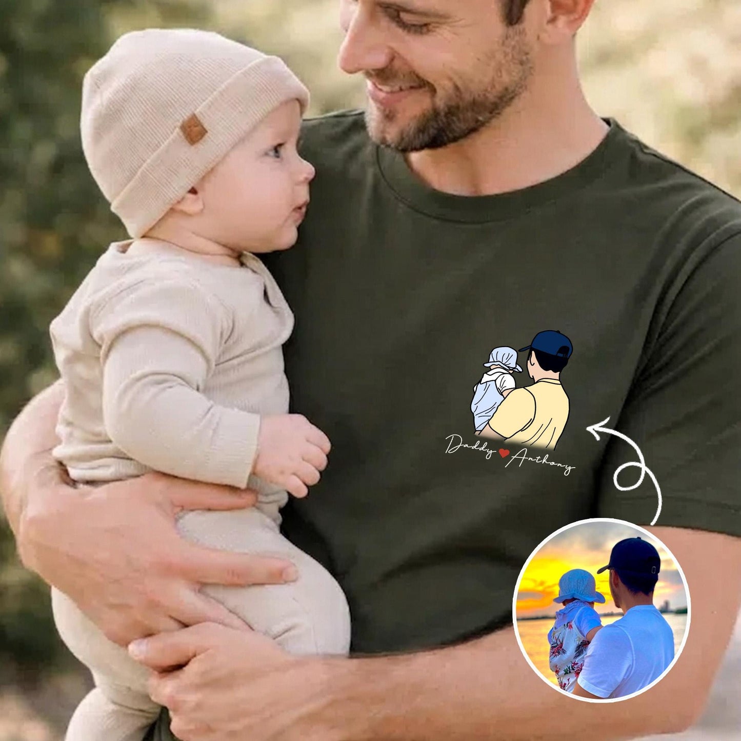 Custom Photo Dad Shirt, Father's Day Gift, Dad Portraits From Photo, New Dad T-Shirt Gift from Baby