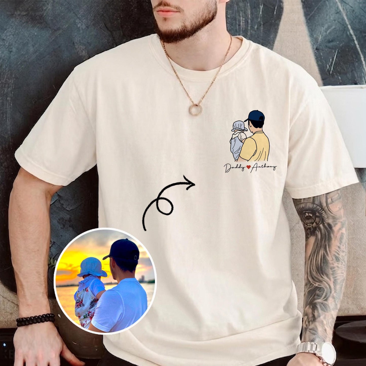 Custom Photo Dad Shirt, Father's Day Gift, Dad Portraits From Photo, New Dad T-Shirt Gift from Baby