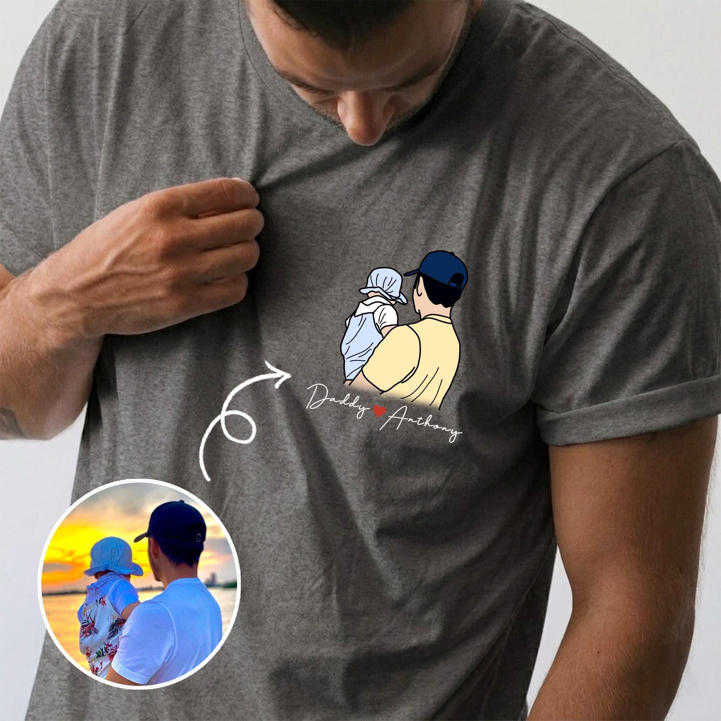 Custom Photo Dad Shirt, Father's Day Gift, Dad Portraits From Photo, New Dad T-Shirt Gift from Baby