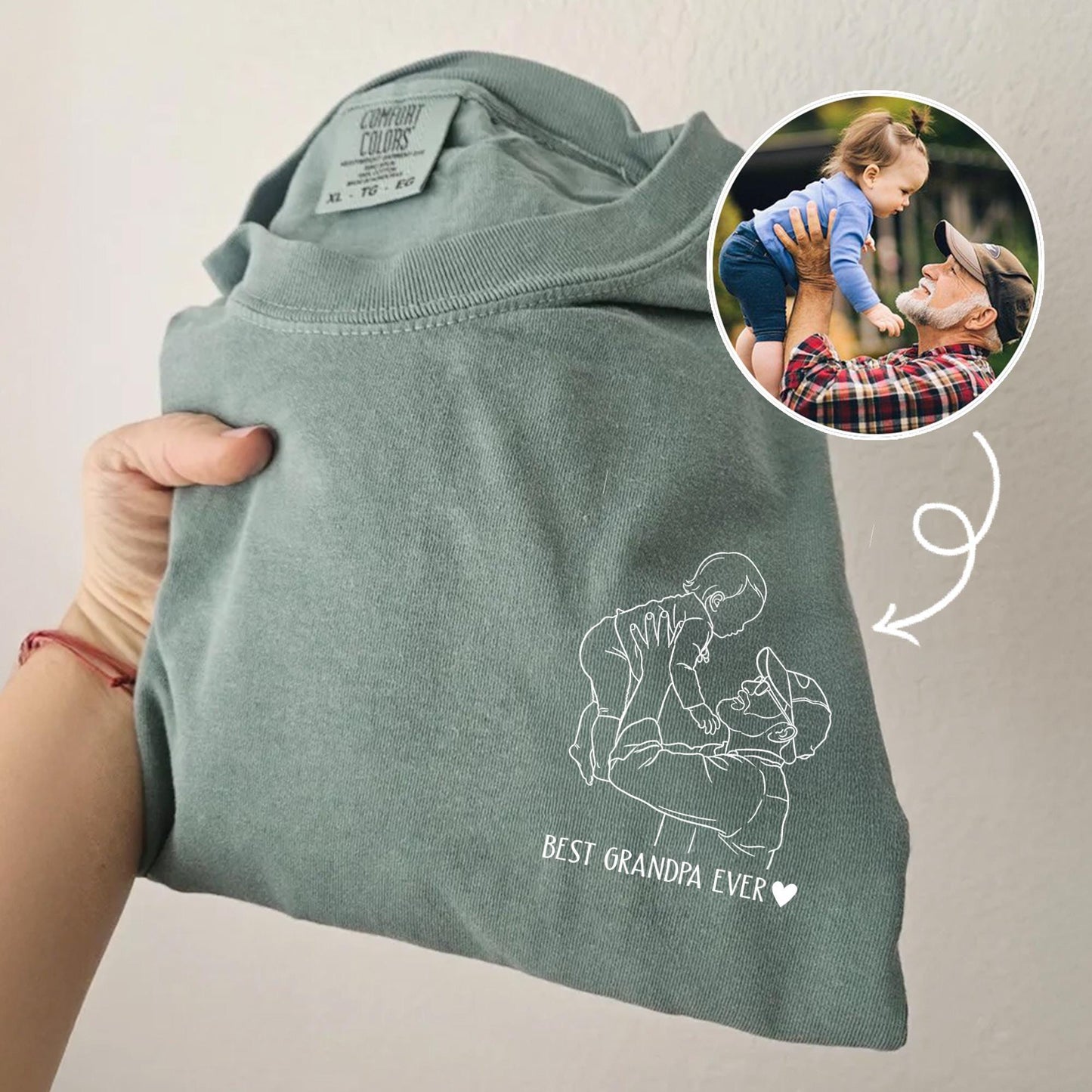 Custom Grandpa Shirt, Grandpa Portrait Shirt Gift from Kid, Fathers Day Shirt Gift for Dad, Grandfather, Dad Birthday Gift