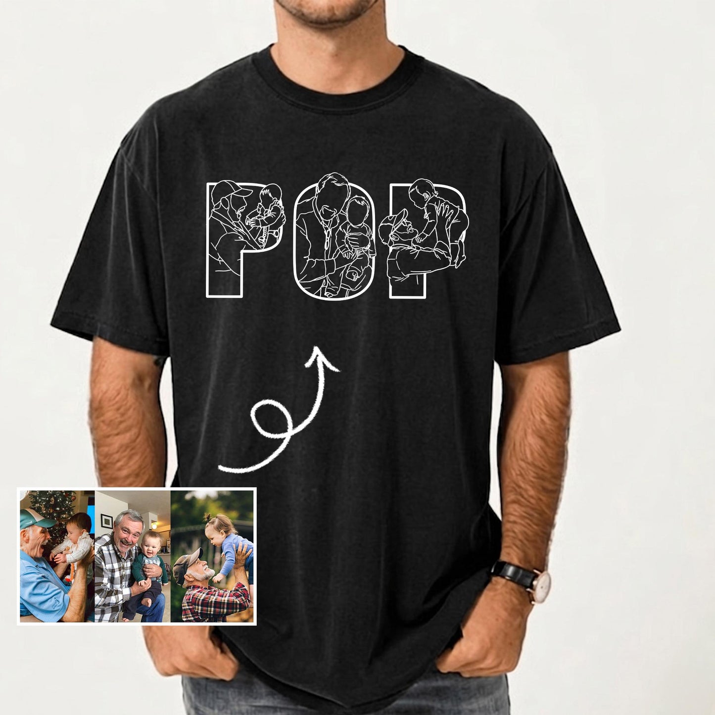 Custom Grandpa Portrait Shirt, Pop Shirt With Kids Photo, Fathers Day Shirt Gift for Dad, Grandparent