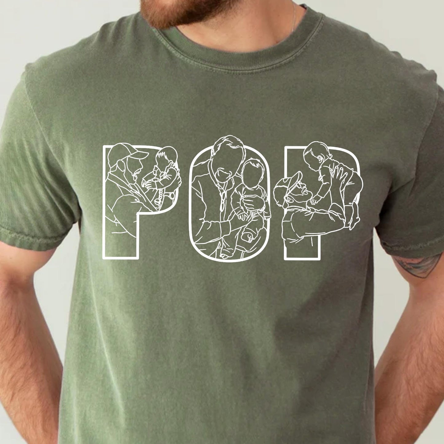 Custom Grandpa Portrait Shirt, Pop Shirt With Kids Photo, Fathers Day Shirt Gift for Dad, Grandparent