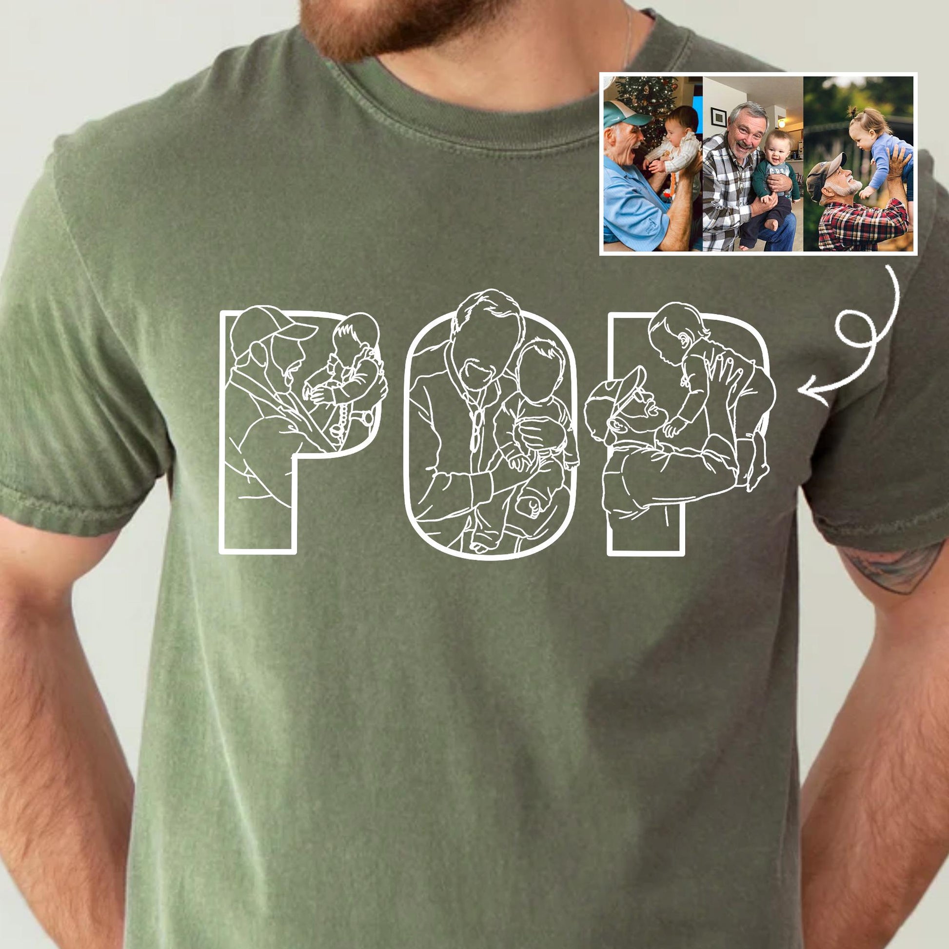 Custom Grandpa Portrait Shirt, Pop Shirt With Kids Photo, Fathers Day Shirt Gift for Dad, Grandparent