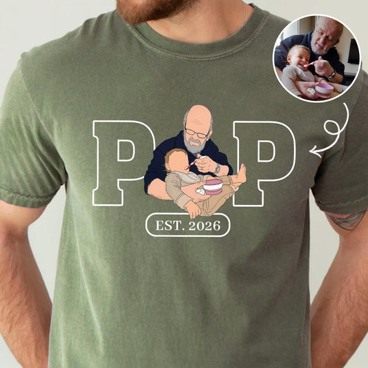 Custom Grandpa Shirt, Pop Shirt With Kid Photo, New Grandfather T-Shirt, Fathers Day Shirt Gift for Dad, Grandad Gift from New Baby