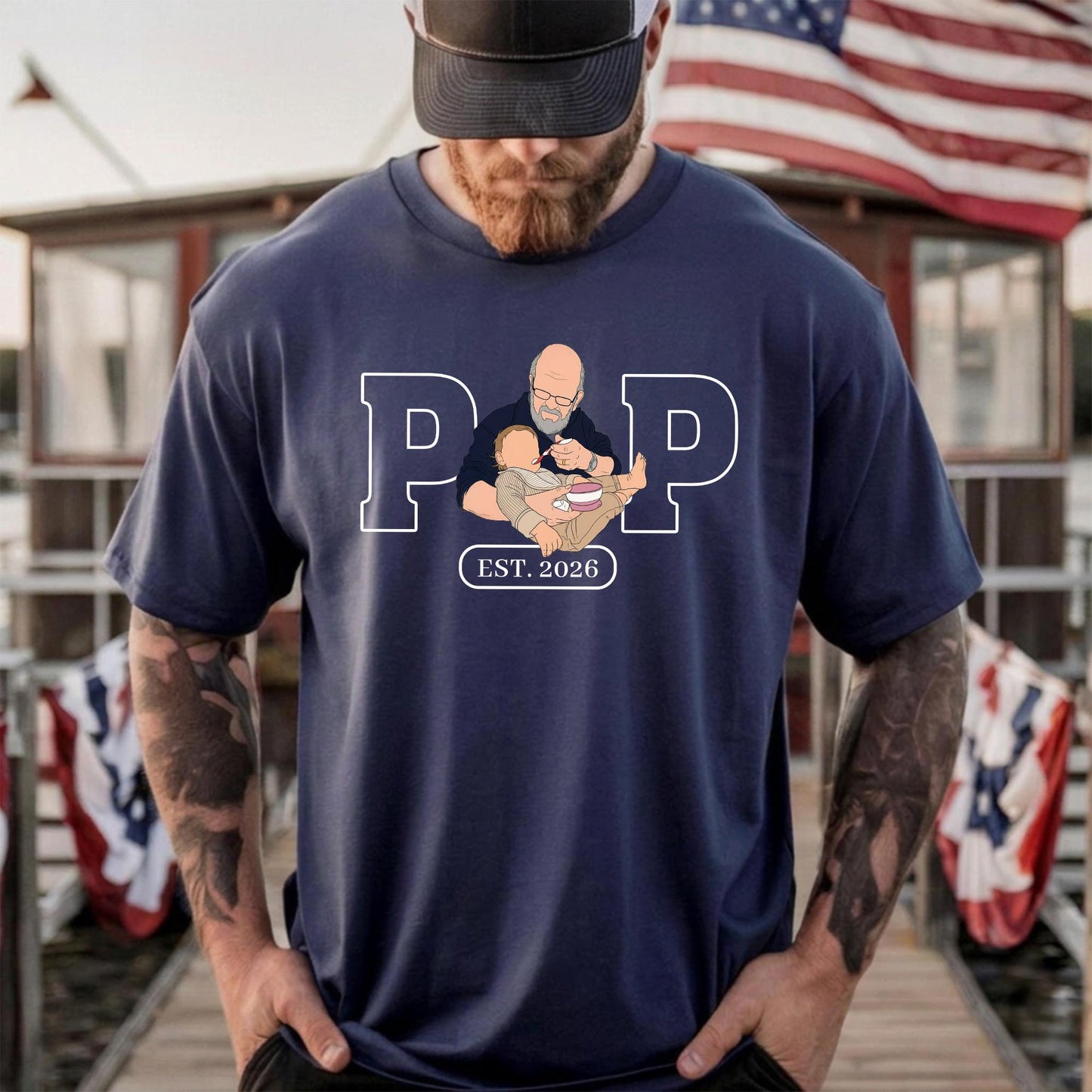 Custom Grandpa Shirt, Pop Shirt With Kid Photo, New Grandfather T-Shirt, Fathers Day Shirt Gift for Dad, Grandad Gift from New Baby