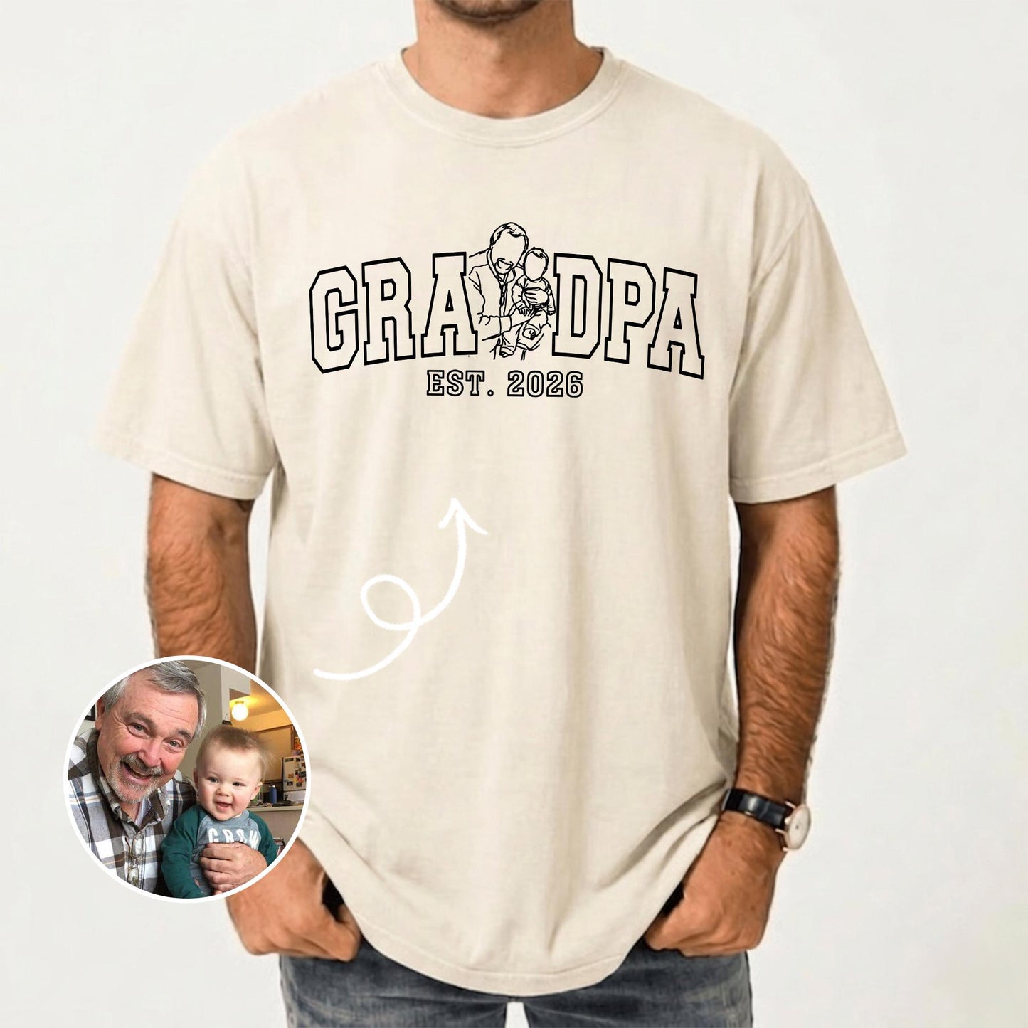 Personalized Grandpa Shirt, Grandfather Portrait From Photo Shirt, Fathers Day Shirt Gift for Dad, Grandad Birthday Present