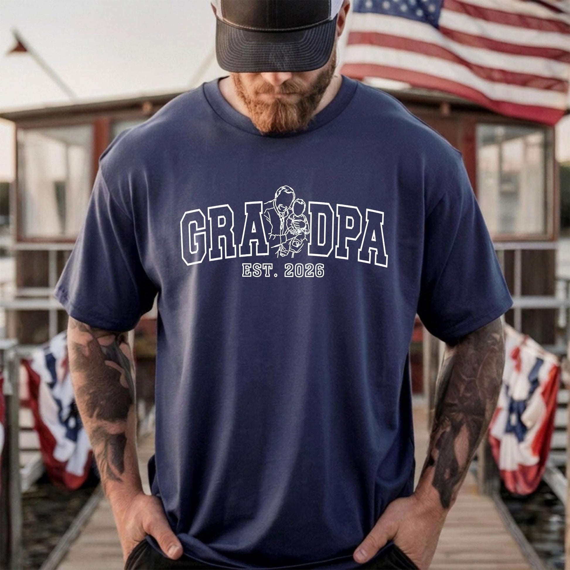 Personalized Grandpa Shirt, Grandfather Portrait From Photo Shirt, Fathers Day Shirt Gift for Dad, Grandad Birthday Present