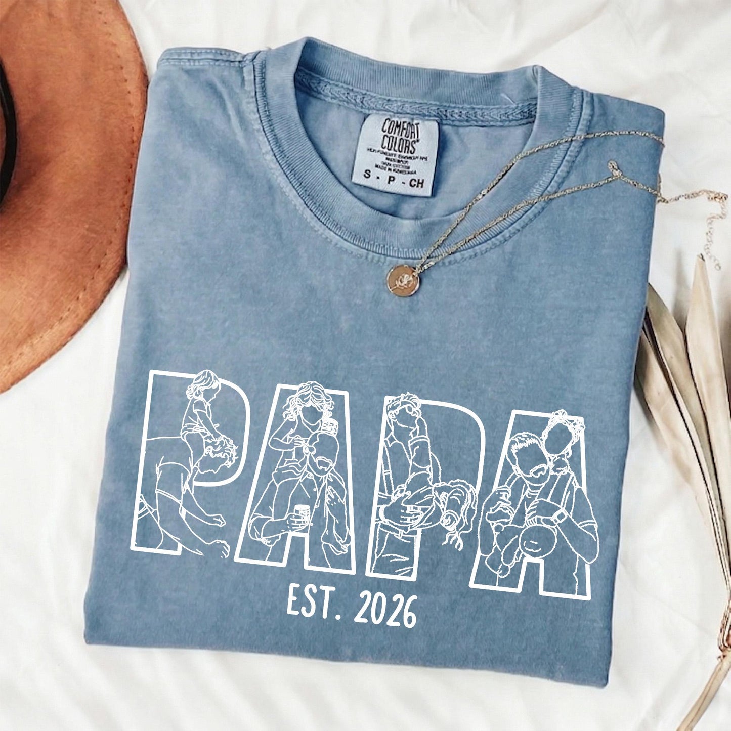 Personalized New Dad Shirt, Papa Portrait From Photo Shirt, Fathers Day Shirt Gift for Husband, Gift for Dad From Kid