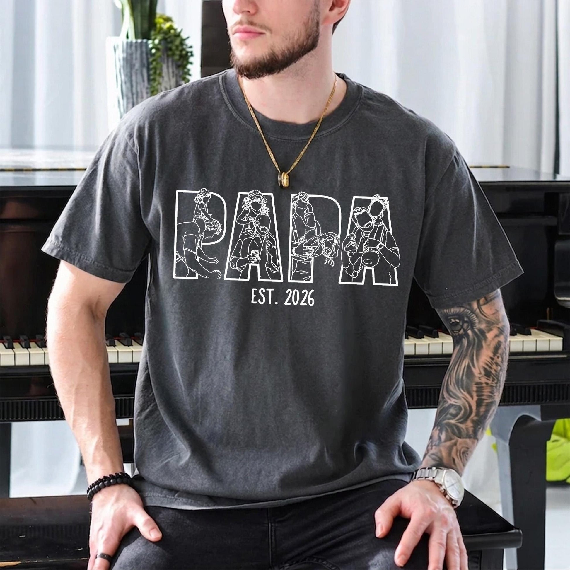 Personalized New Dad Shirt, Papa Portrait From Photo Shirt, Fathers Day Shirt Gift for Husband, Gift for Dad From Kid
