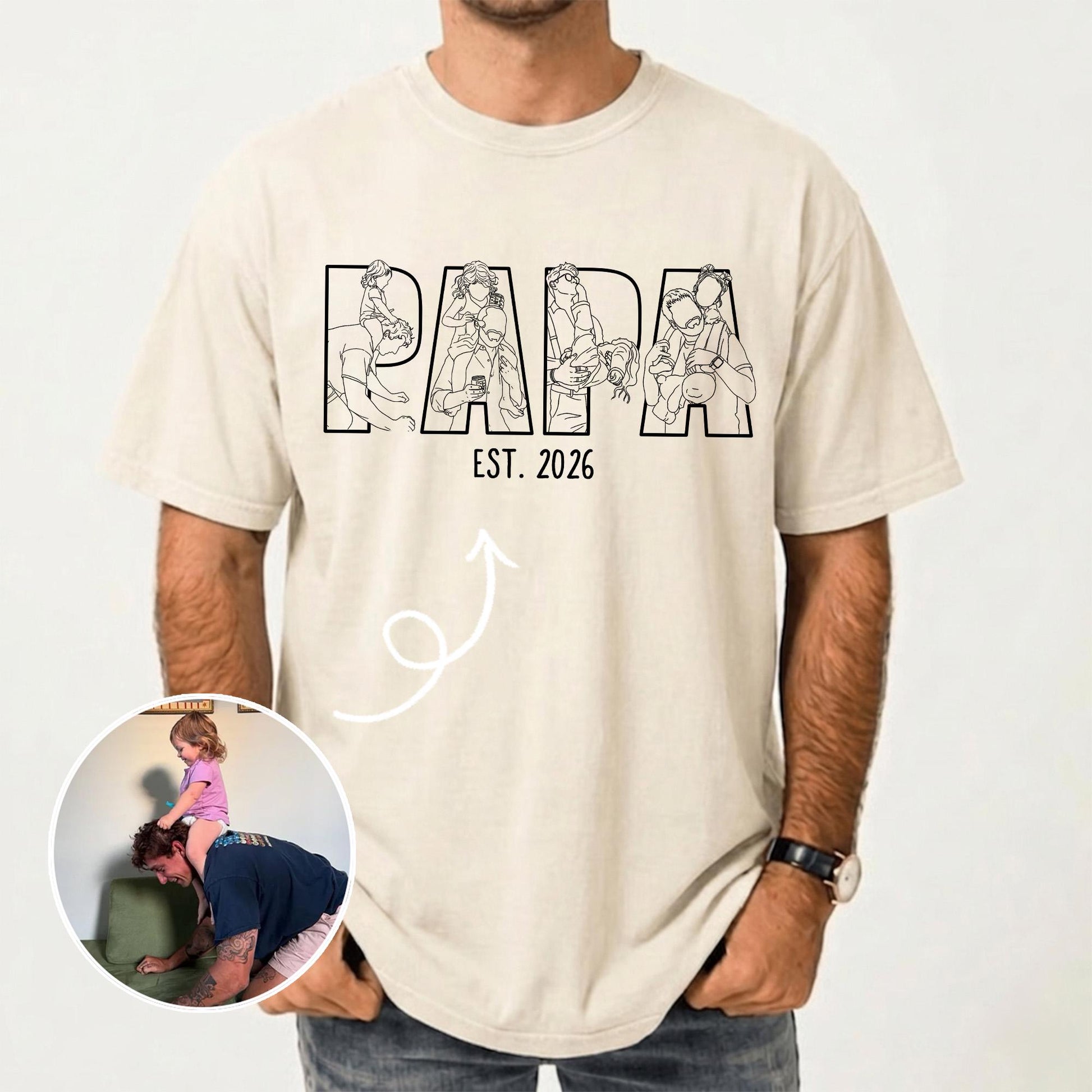 Personalized New Dad Shirt, Papa Portrait From Photo Shirt, Fathers Day Shirt Gift for Husband, Gift for Dad From Kid