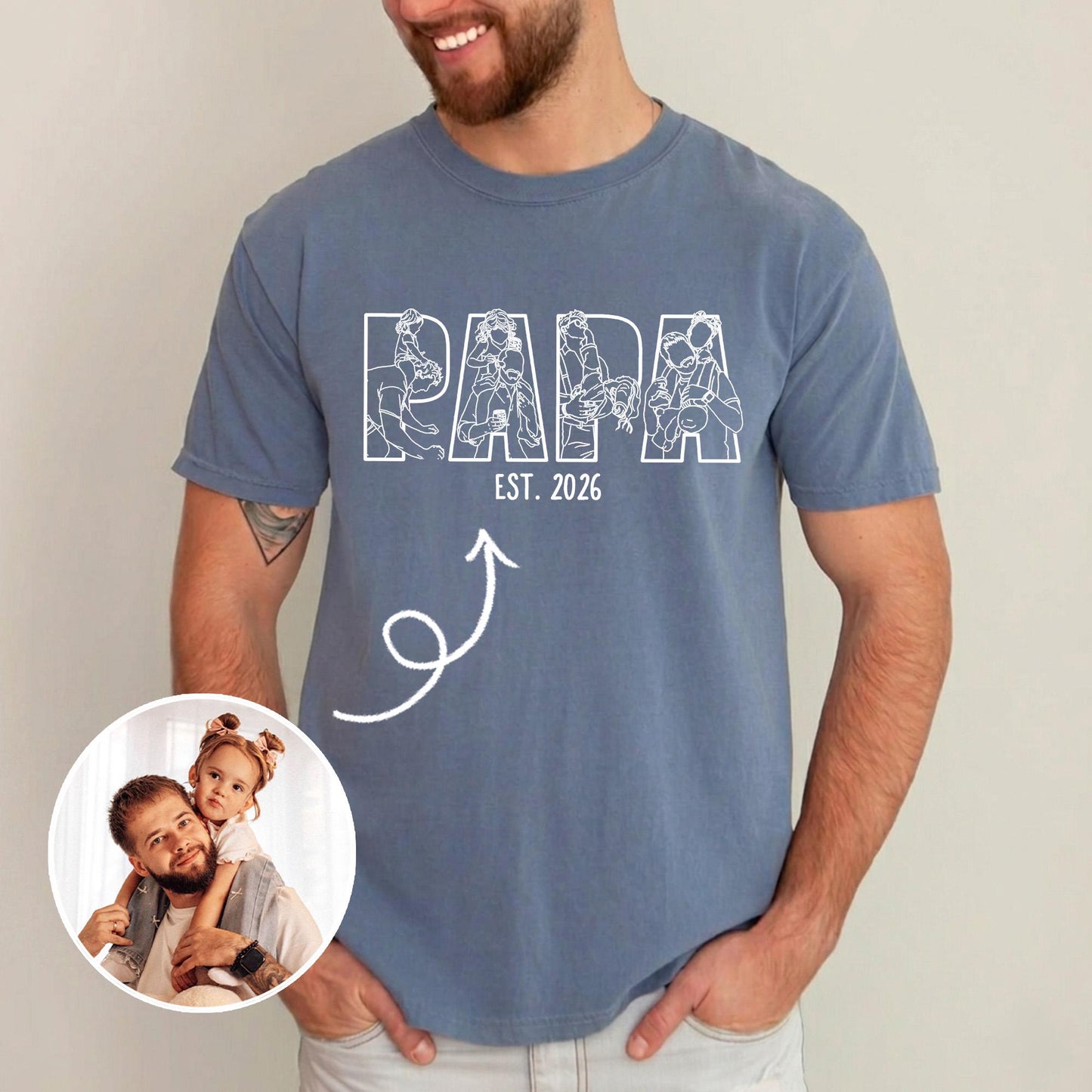 Personalized New Dad Shirt, Papa Portrait From Photo Shirt, Fathers Day Shirt Gift for Husband, Gift for Dad From Kid
