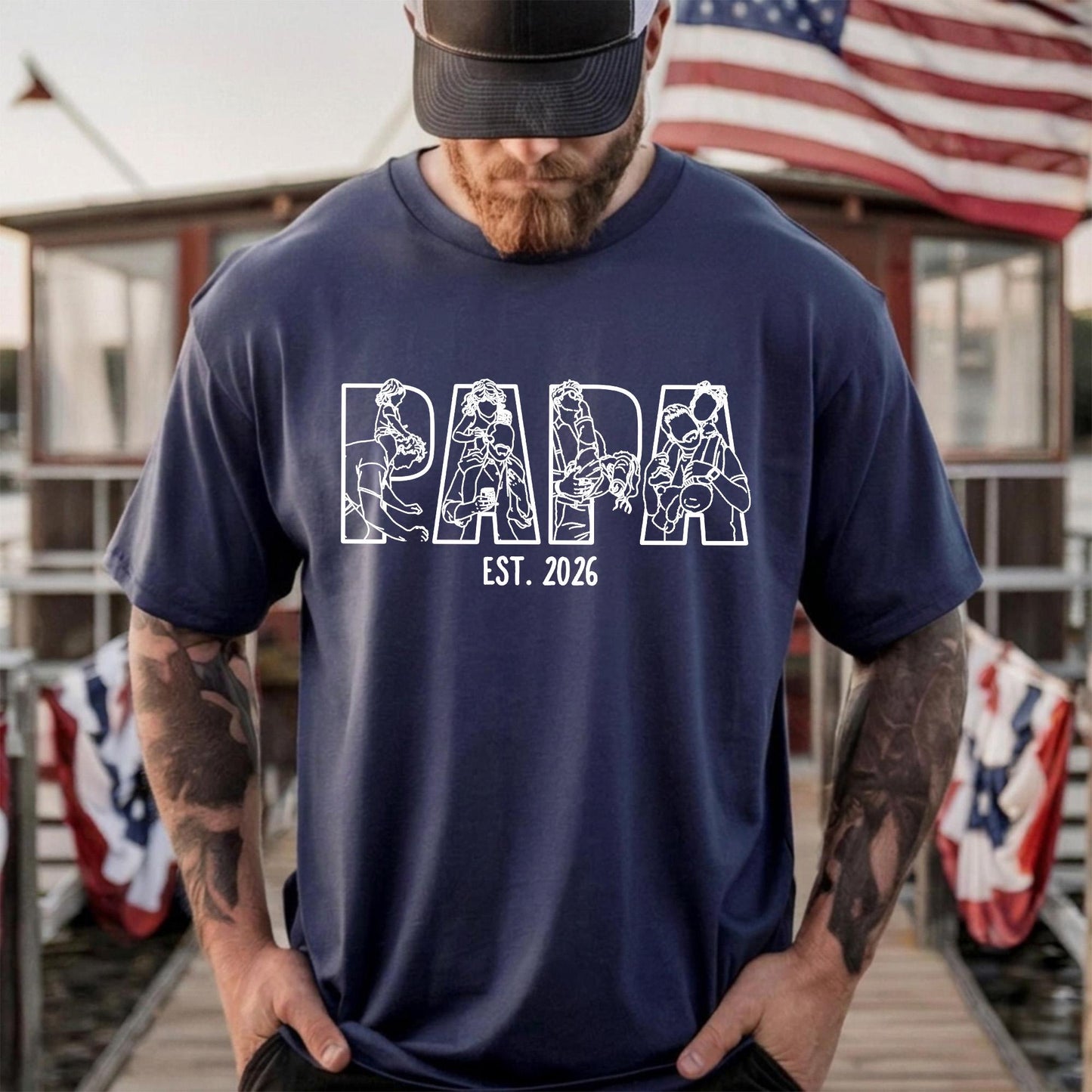 Personalized New Dad Shirt, Papa Portrait From Photo Shirt, Fathers Day Shirt Gift for Husband, Gift for Dad From Kid