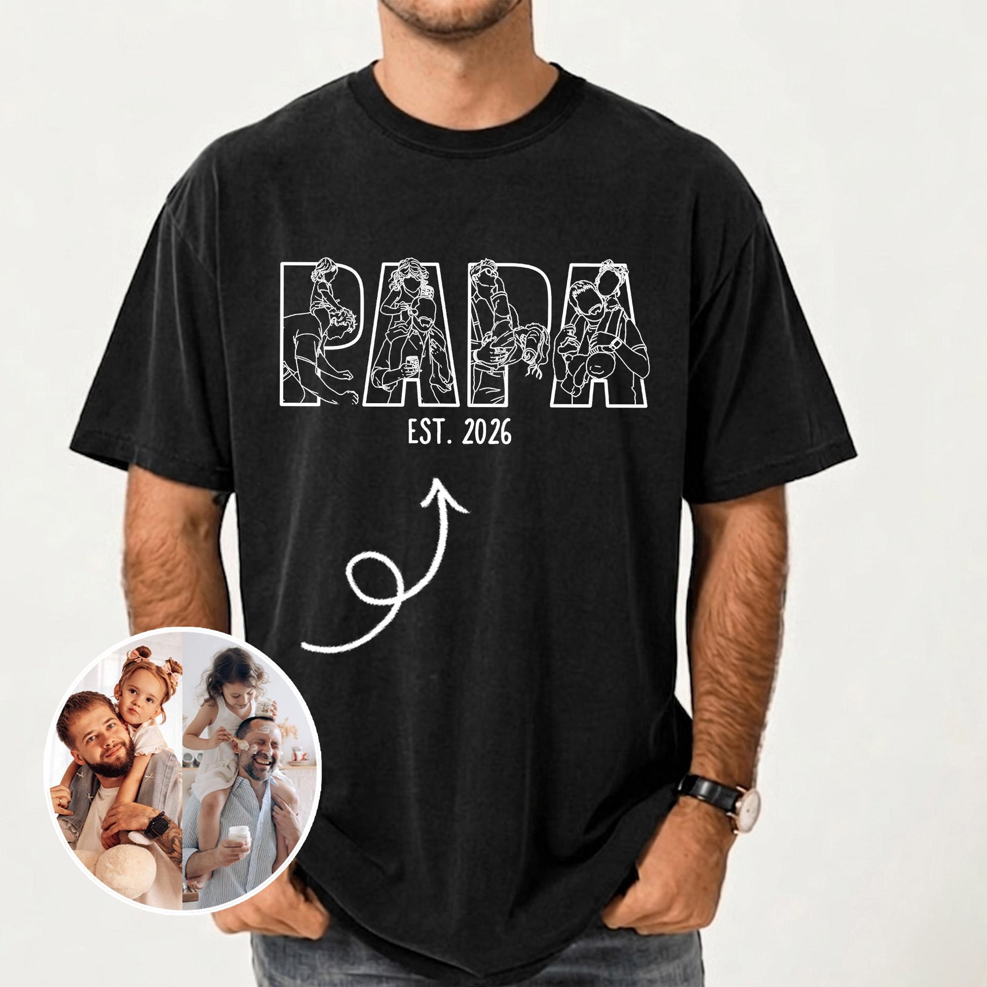 Personalized New Dad Shirt, Papa Portrait From Photo Shirt, Fathers Day Shirt Gift for Husband, Gift for Dad From Kid
