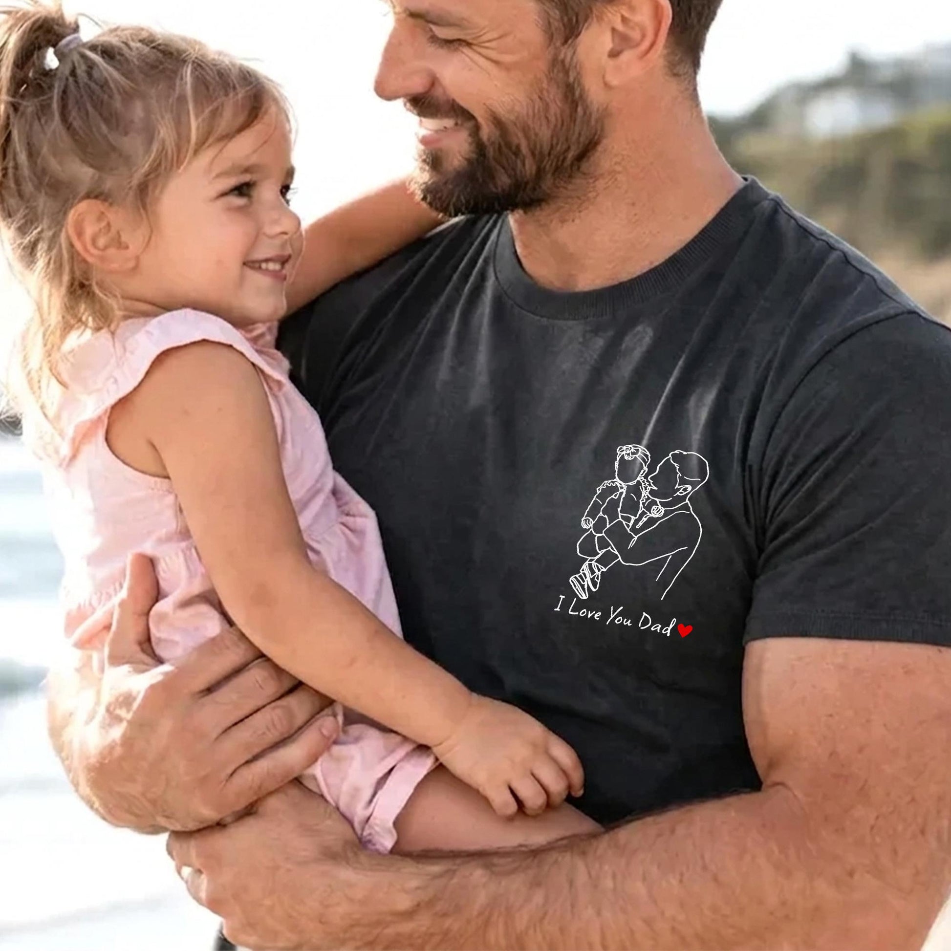 Custom Dad Portrait Shirt: Photo to Line Art T-Shirt, First Father's Day Shirt Gift from Baby, Gift for Husband