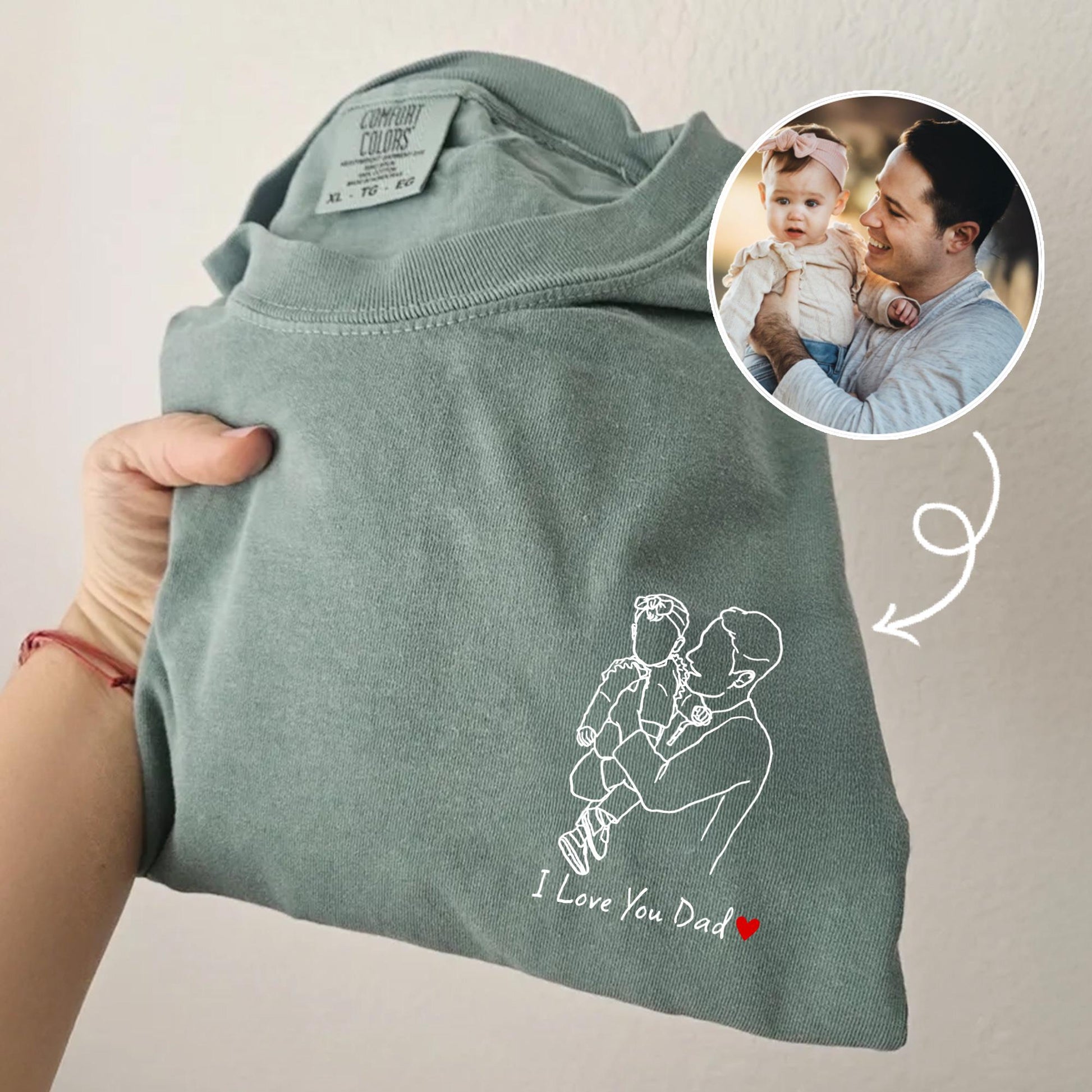 Custom Dad Portrait Shirt: Photo to Line Art T-Shirt, First Father's Day Shirt Gift from Baby, Gift for Husband