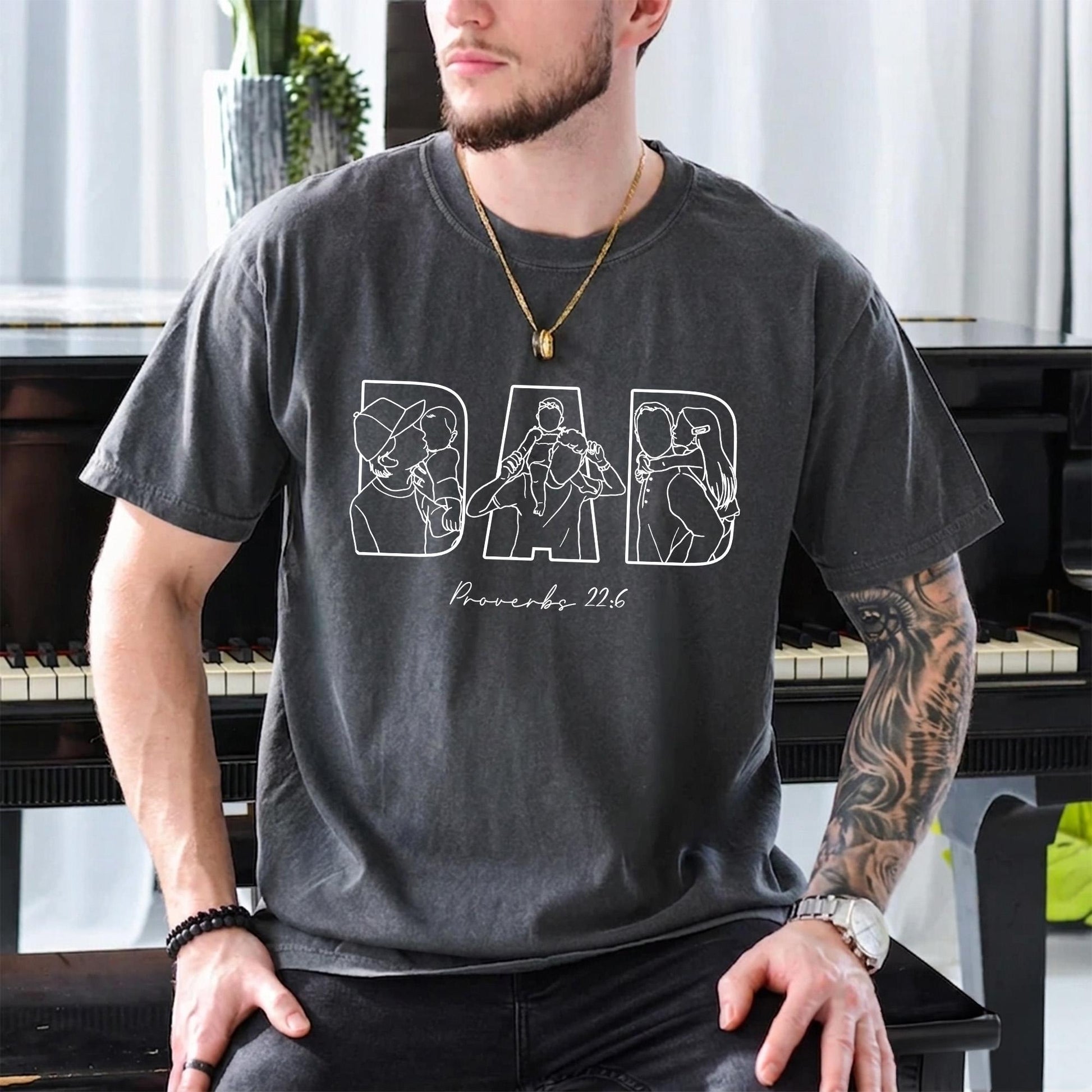 Custom Dad Shirt, Custom Photo Outline Shirt, Father's Day Shirt Gift for Dad Christian