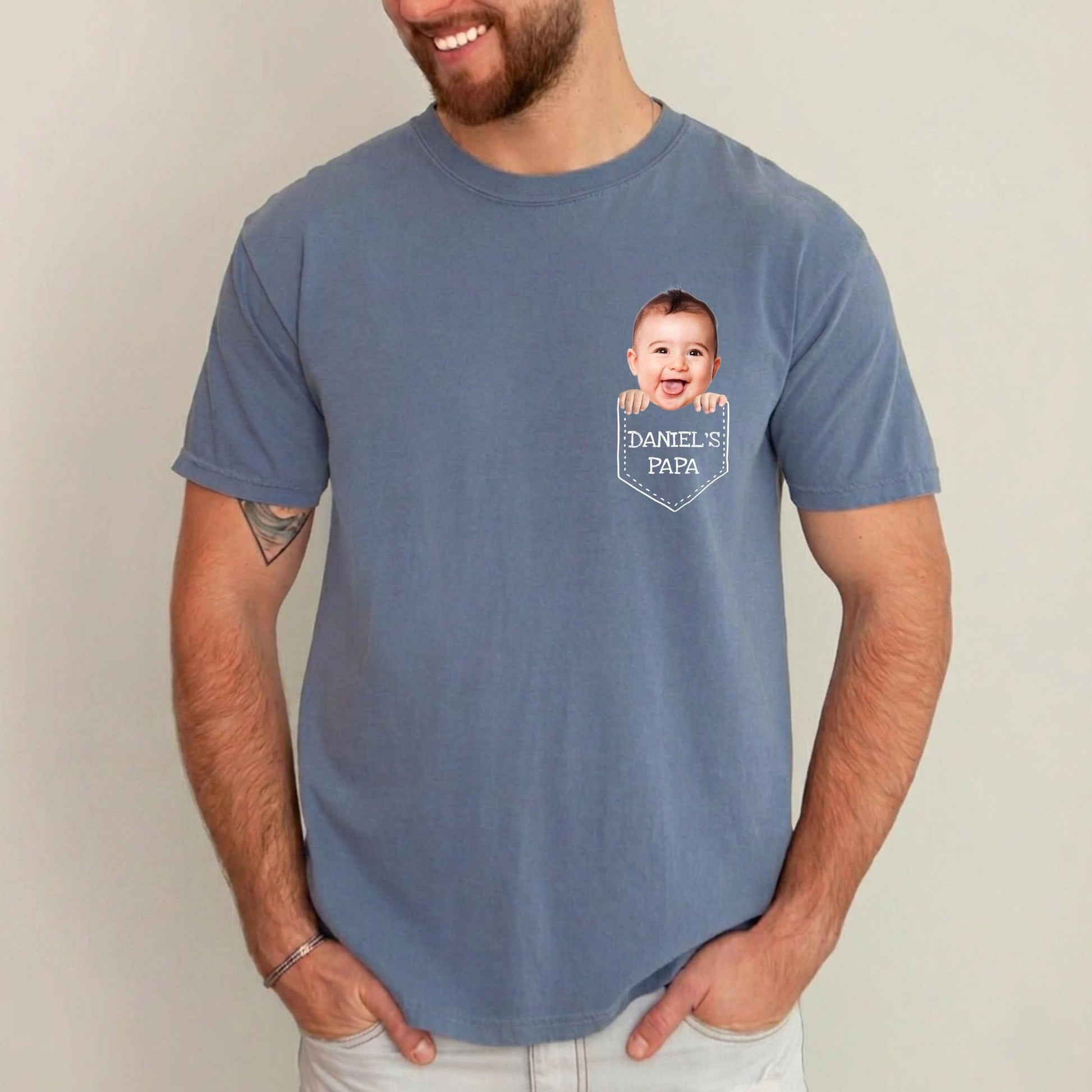 Custom Dad Shirt, Baby Face Photo Dad Shirt, Father's Day Shirt Gift for Husband, Funny Gift for New Dad