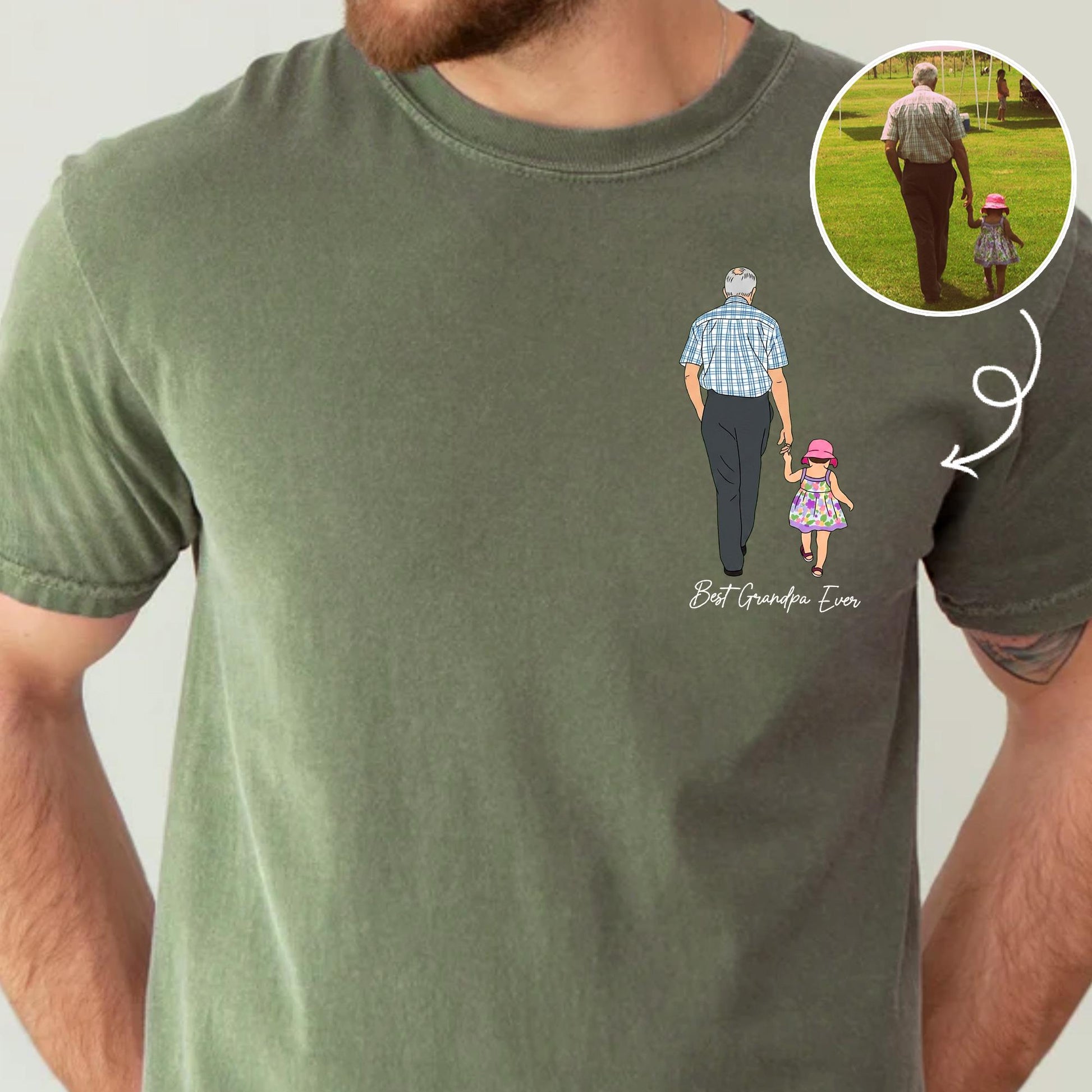 Personalized Grandpa Shirt, Custom Grandfather Portrait Shirt With Kid Photo, Fathers Day Shirt Gift for Dad, Grandad