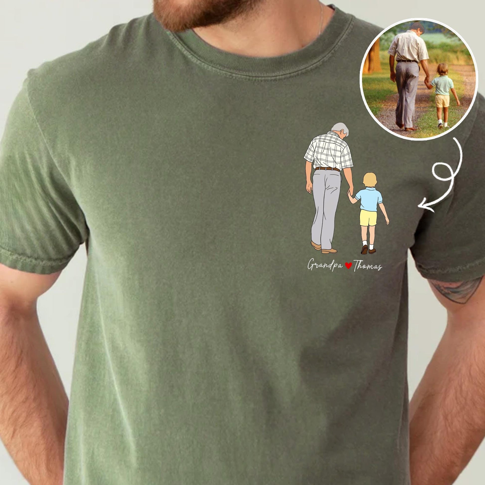 Personalized Grandpa Shirt, Custom Grandfather Portrait Shirt With Kid Photo, Fathers Day Shirt Gift for Dad, Grandad