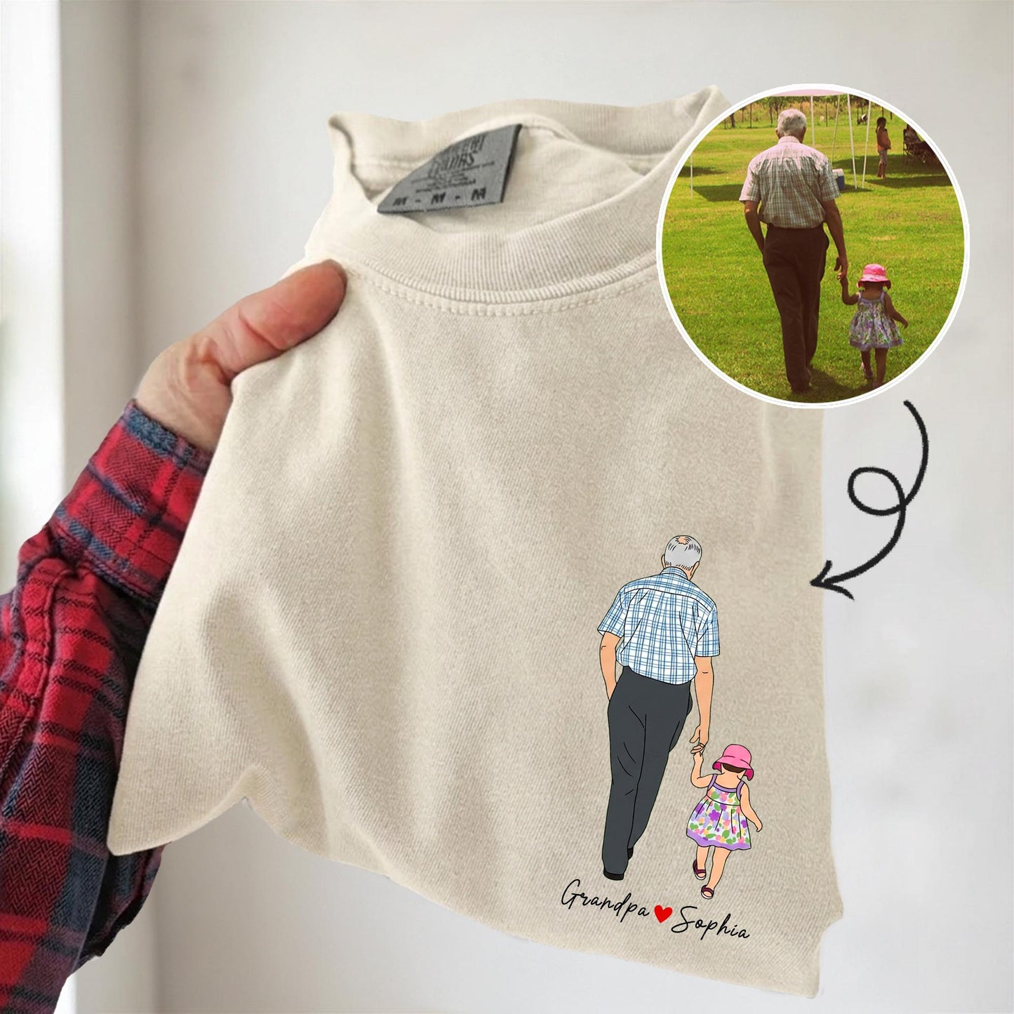 Personalized Grandpa Shirt, Custom Grandfather Portrait Shirt With Kid Photo, Fathers Day Shirt Gift for Dad, Grandad