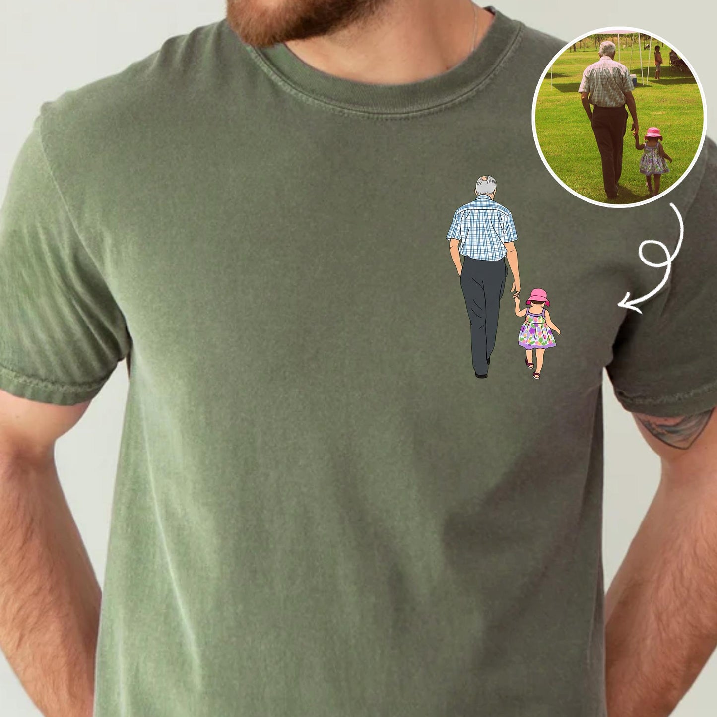 Personalized Grandpa Shirt, Custom Grandfather Portrait Shirt With Kid Photo, Fathers Day Shirt Gift for Dad, Grandad