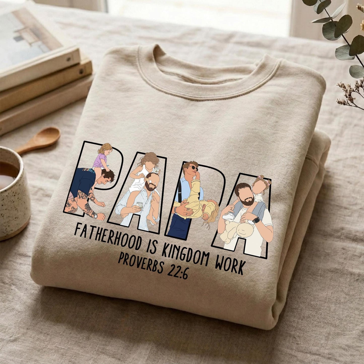 Personalized Papa Portrait Shirt, Custom Dad Christian Photo Shirt, Father's Day Shirt Gift for Husband