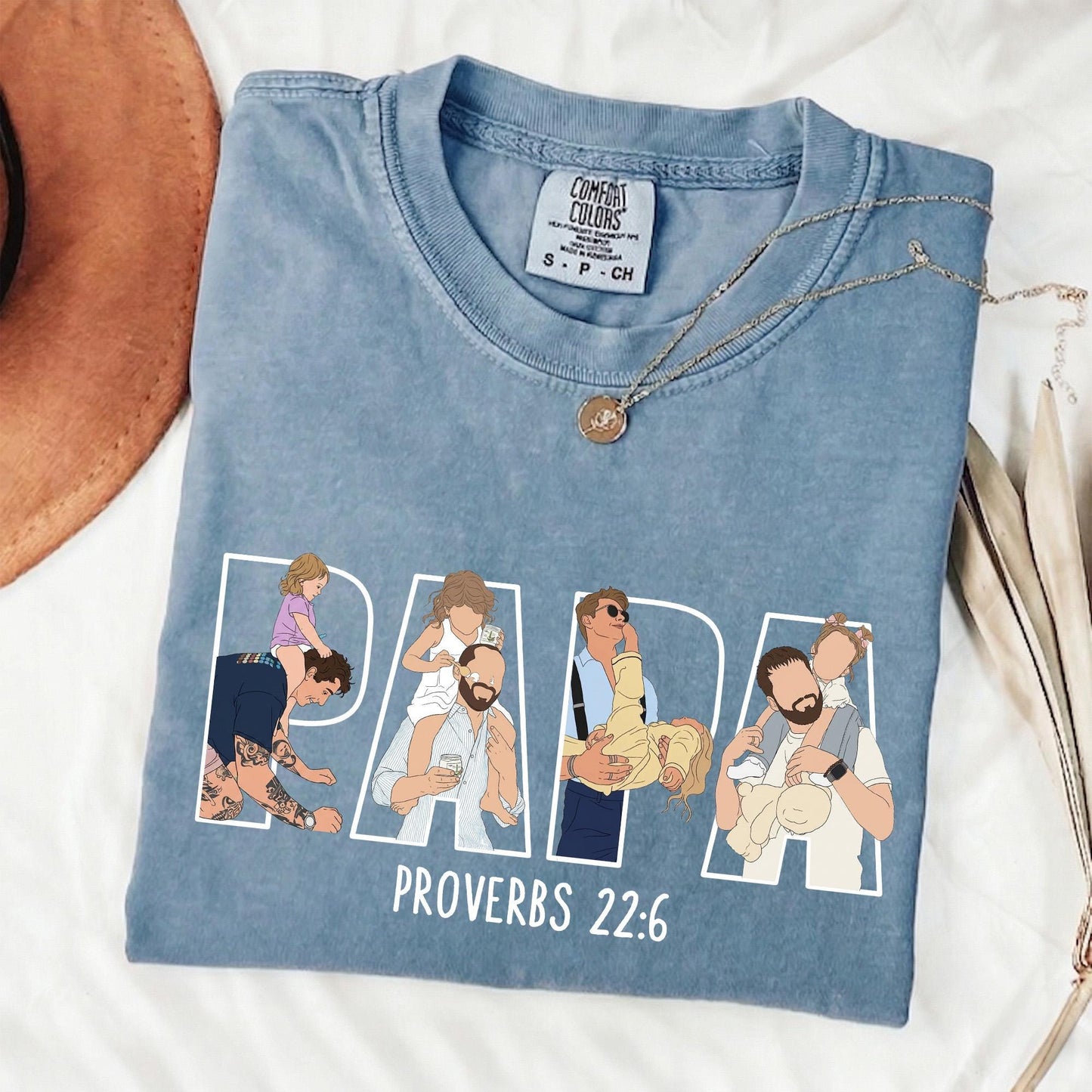 Personalized Papa Portrait Shirt, Custom Dad Christian Photo Shirt, Father's Day Shirt Gift for Husband