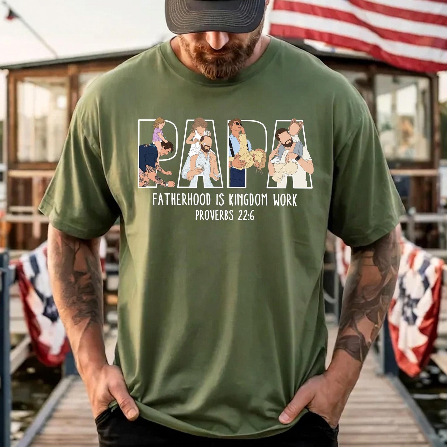 Personalized Papa Portrait Shirt, Custom Dad Christian Photo Shirt, Father's Day Shirt Gift for Husband