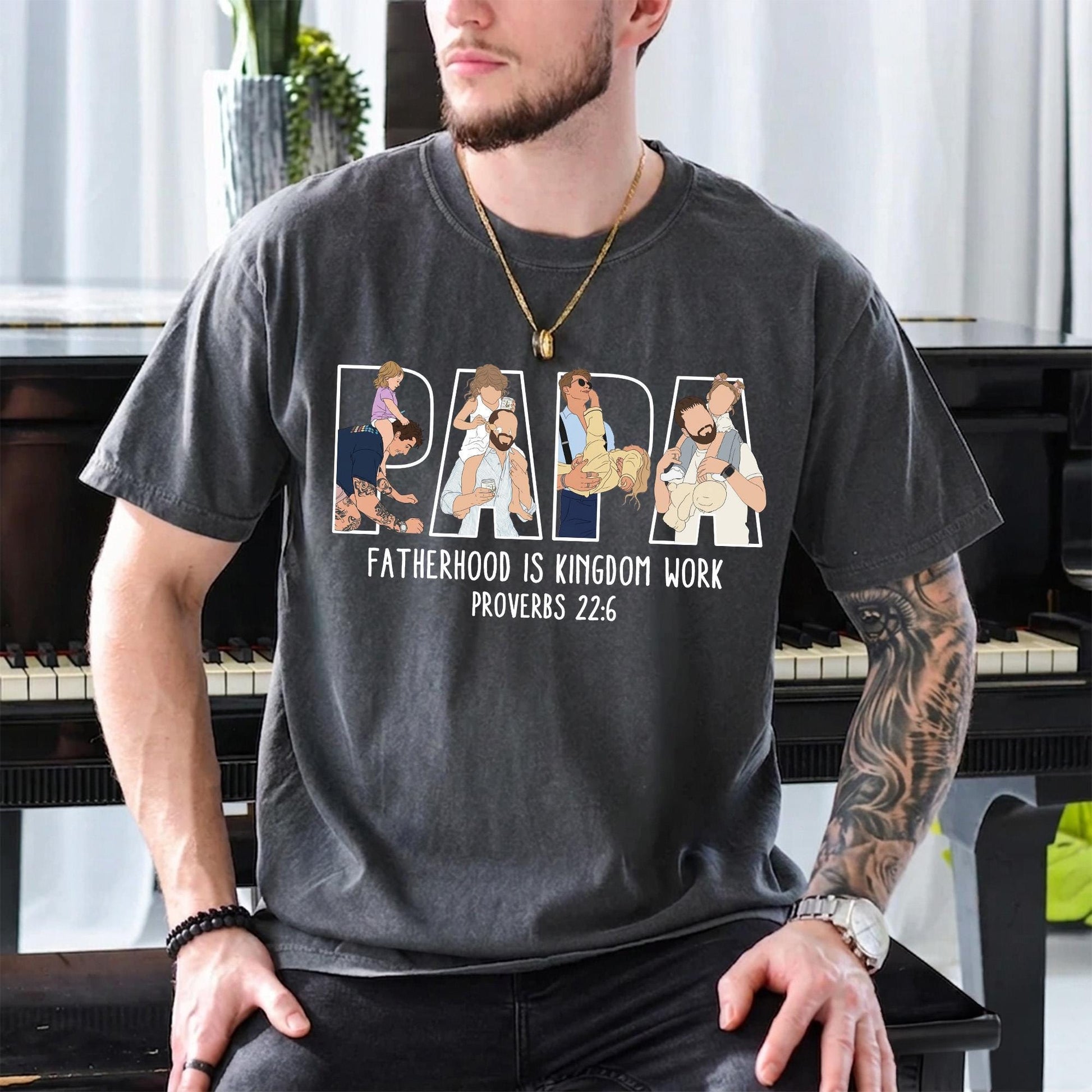 Personalized Papa Portrait Shirt, Custom Dad Christian Photo Shirt, Father's Day Shirt Gift for Husband