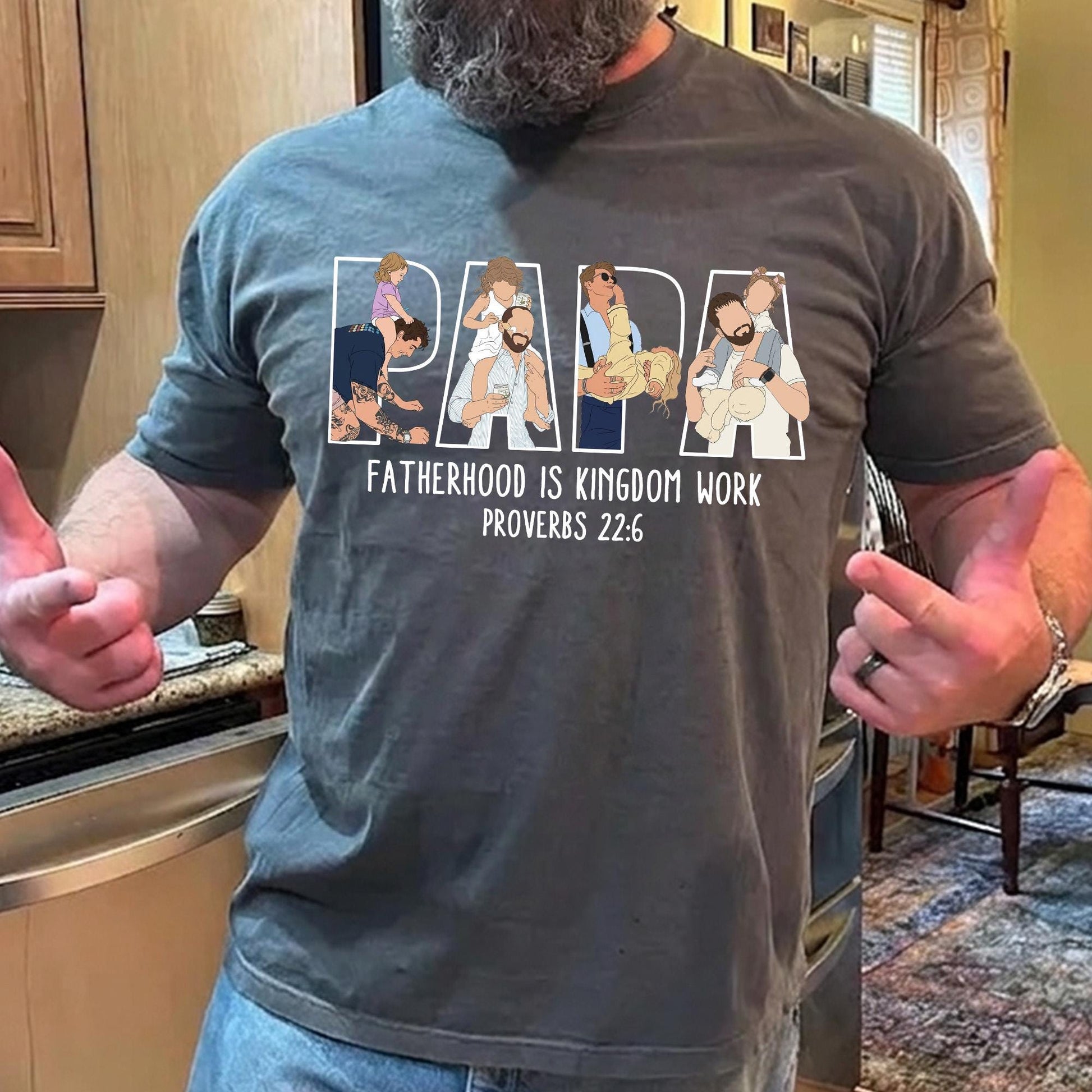 Personalized Papa Portrait Shirt, Custom Dad Christian Photo Shirt, Father's Day Shirt Gift for Husband