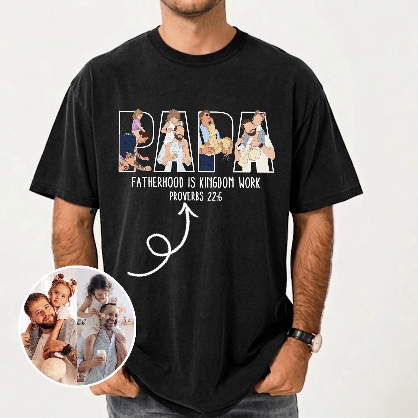 Personalized Papa Portrait Shirt, Custom Dad Christian Photo Shirt, Father's Day Shirt Gift for Husband
