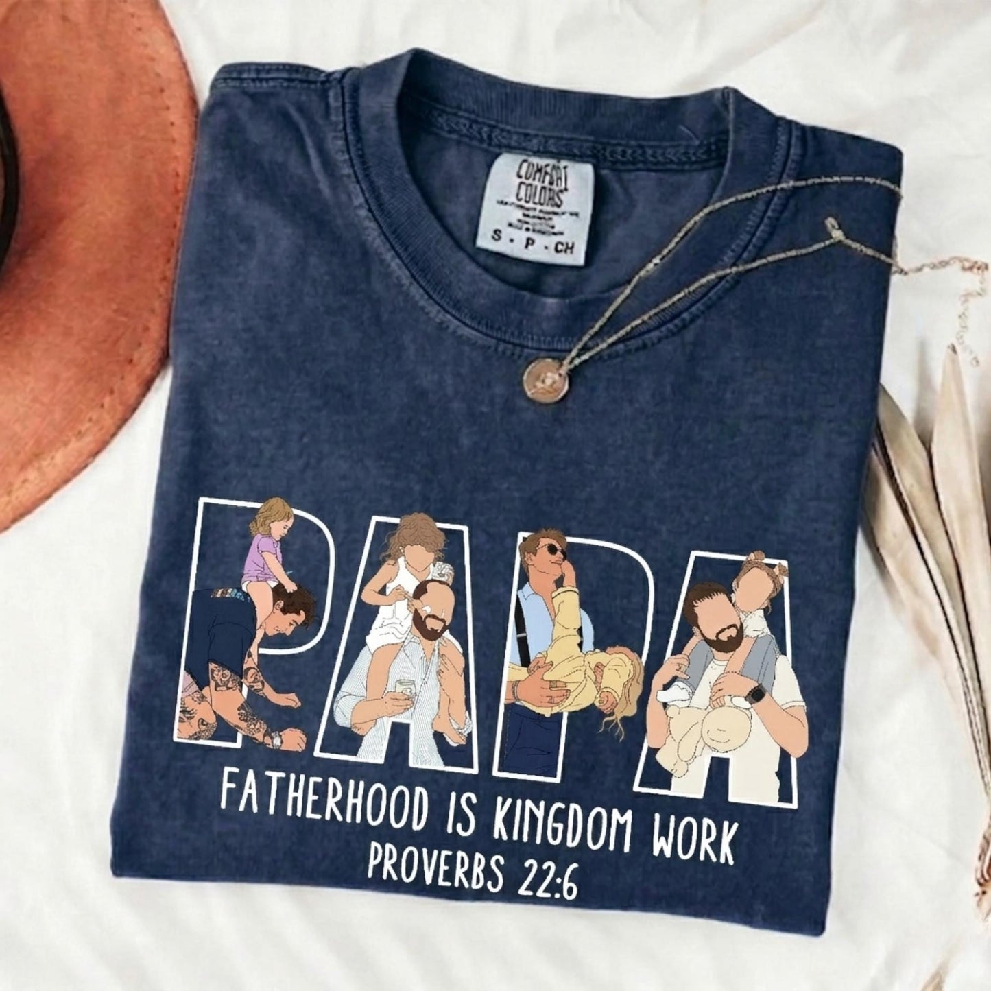 Personalized Papa Portrait Shirt, Custom Dad Christian Photo Shirt, Father's Day Shirt Gift for Husband