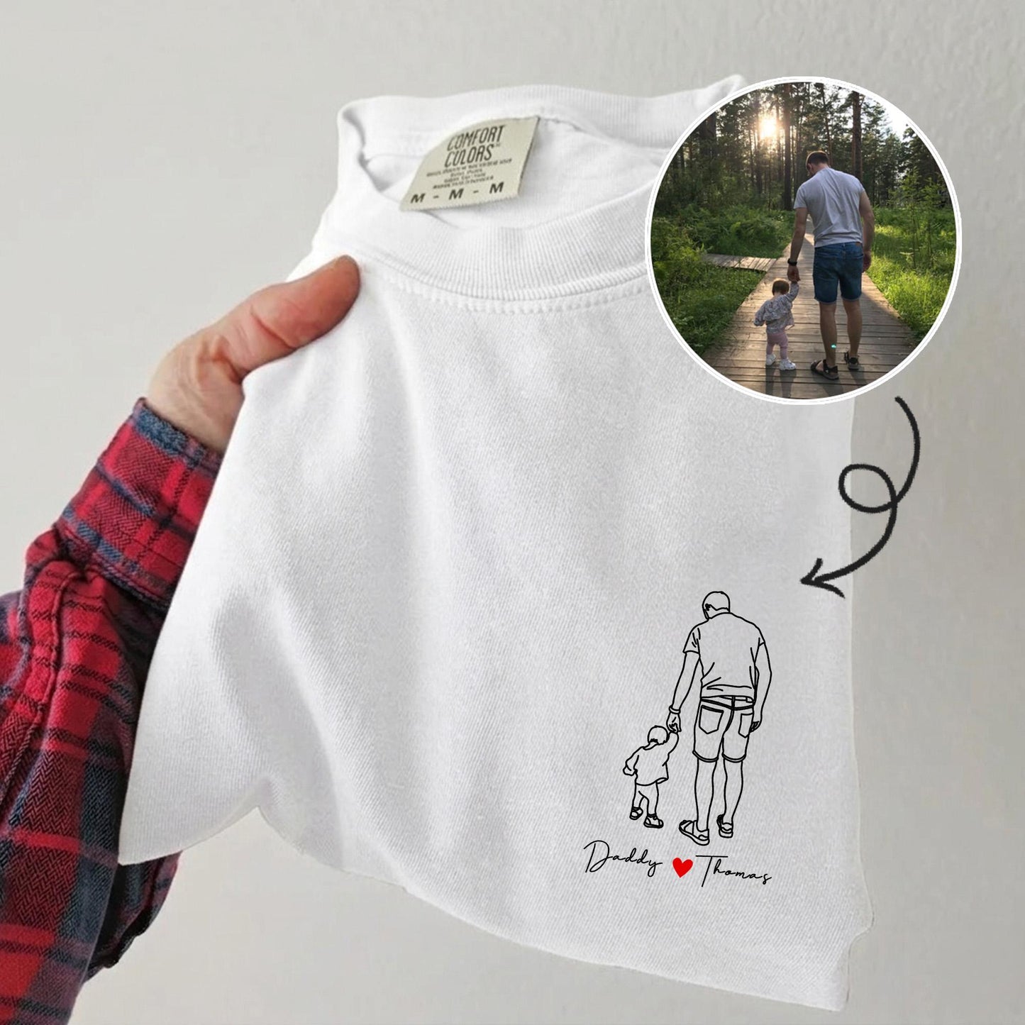 Father's Day Shirt Gift for Husband, Personalized Dad Photo Shirt, Custom Dad Line Art T-Shirt, Dad Birthday Gift from Kids