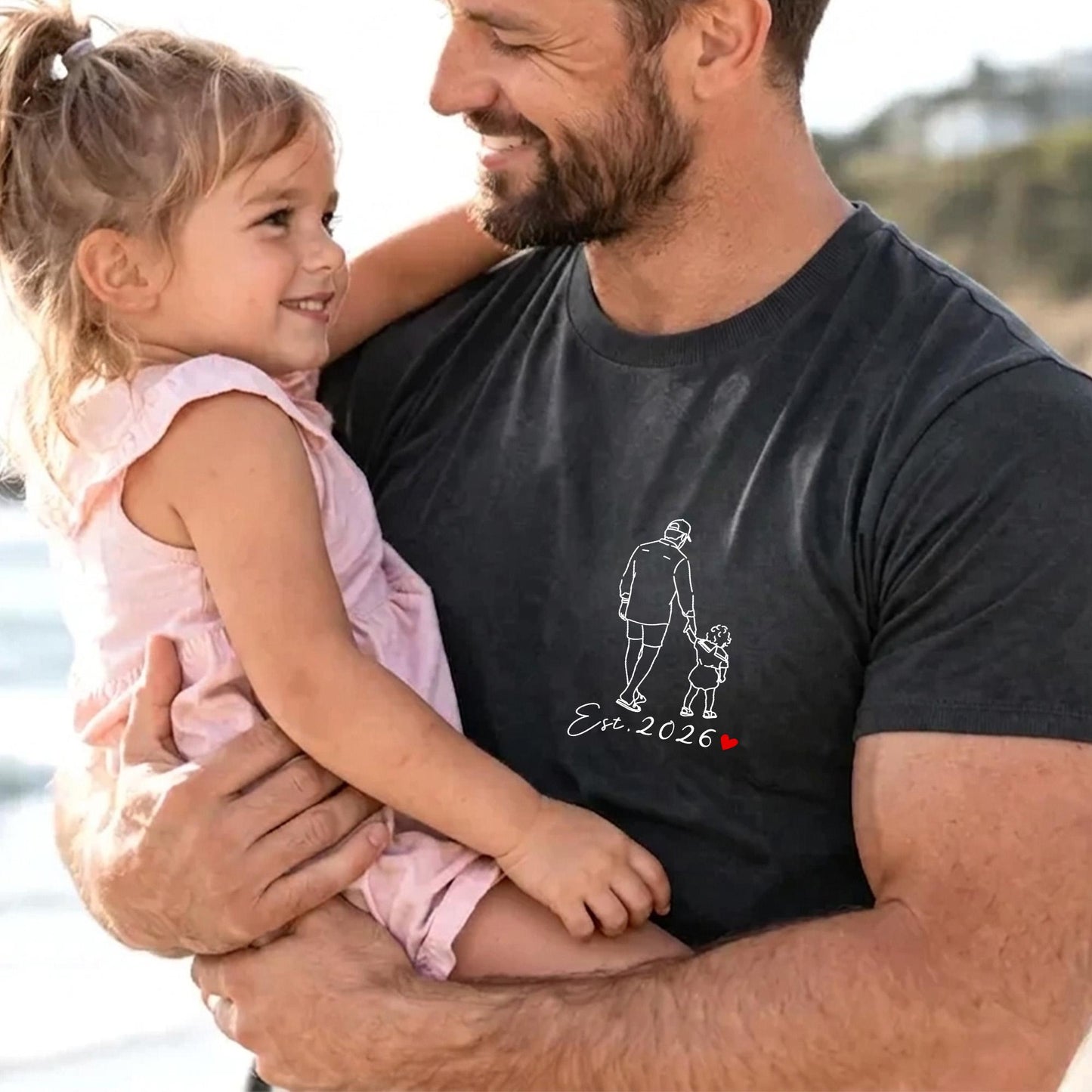 Father's Day Shirt Gift for Husband, Personalized Dad Photo Shirt, Custom Dad Line Art T-Shirt, Dad Birthday Gift from Kids