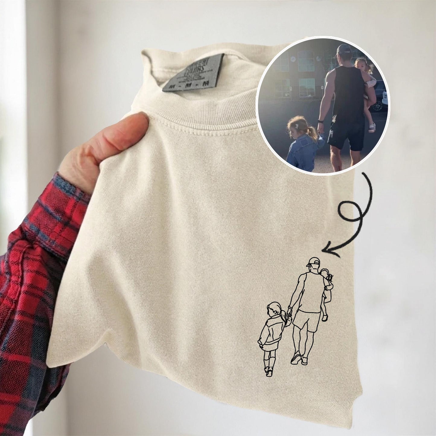 Father's Day Shirt Gift for Husband, Personalized Dad Photo Shirt, Custom Dad Line Art T-Shirt, Dad Birthday Gift from Kids