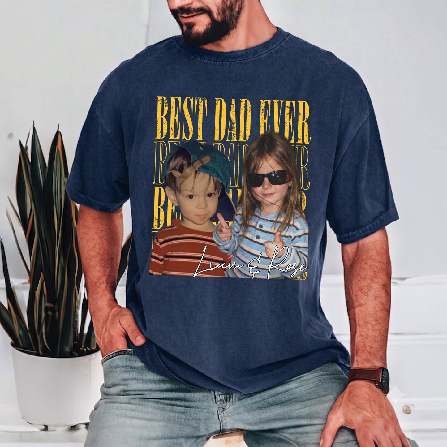 Custom Photo Dad Shirt, Custom Kid Photo Shirt Gift for Dad, Father's Day Gift from Kids, Retro Best Dad Ever T-Shirt