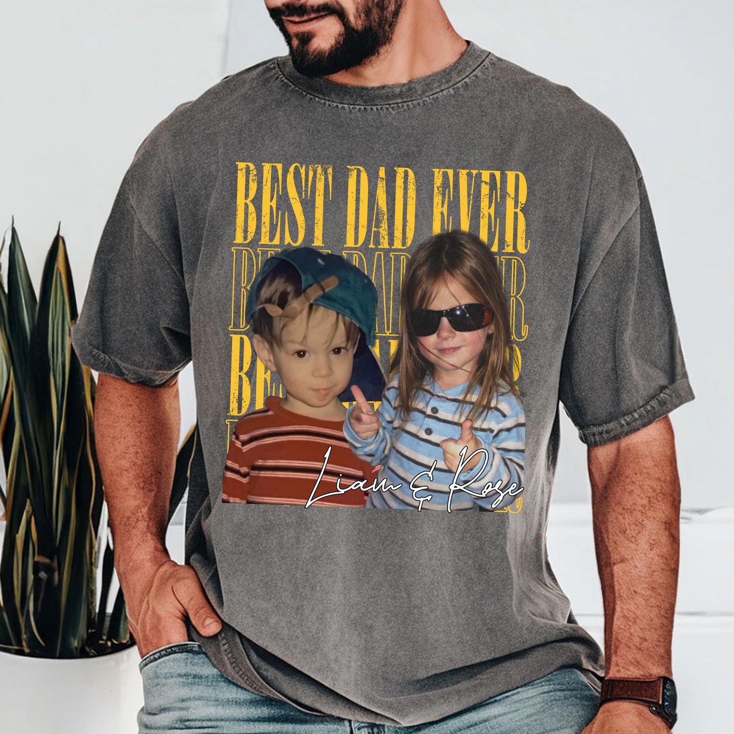 Custom Photo Dad Shirt, Custom Kid Photo Shirt Gift for Dad, Father's Day Gift from Kids, Retro Best Dad Ever T-Shirt